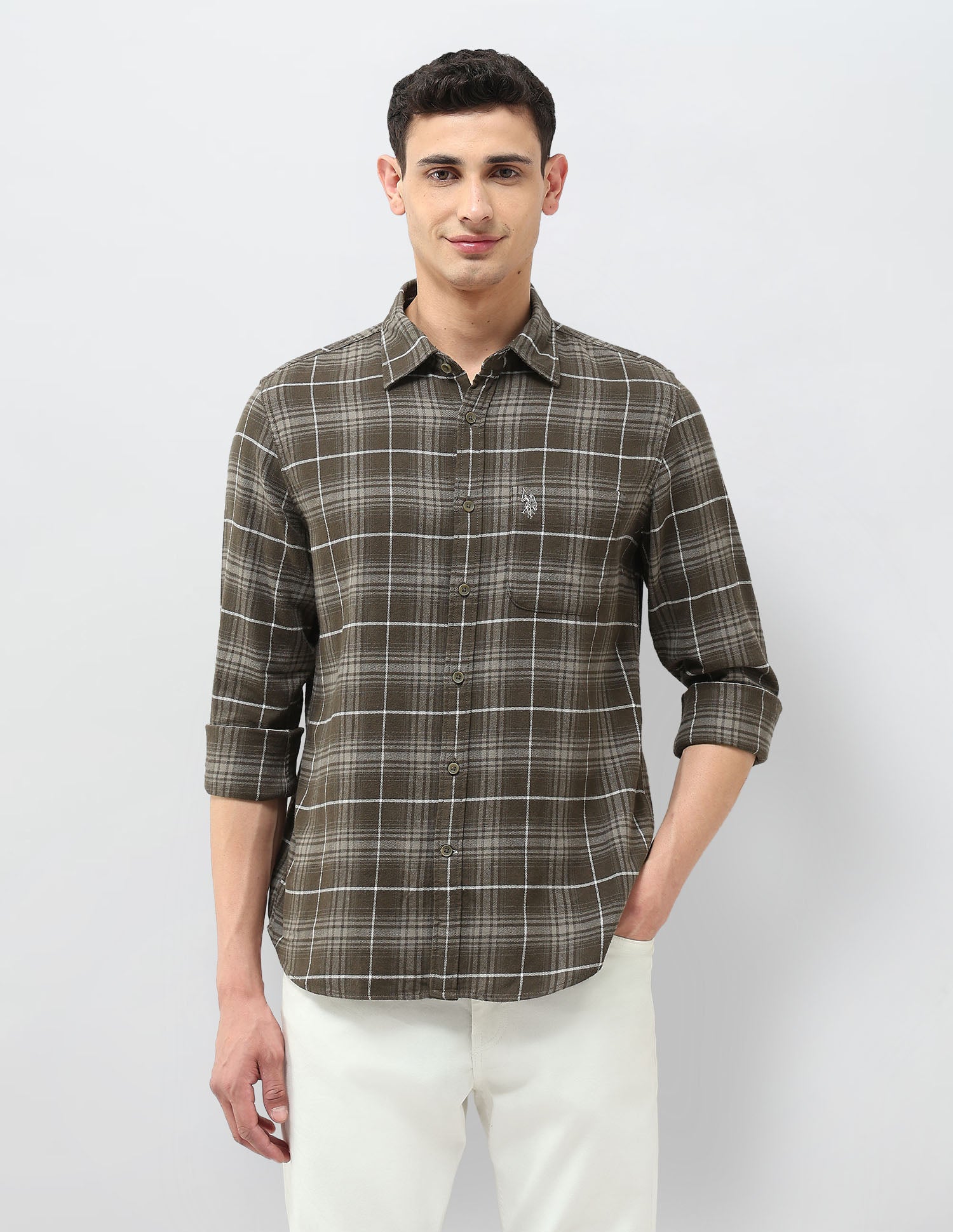 Twill Tartan Checked Shirt Olive - U.S. POLO ASSN. | Large