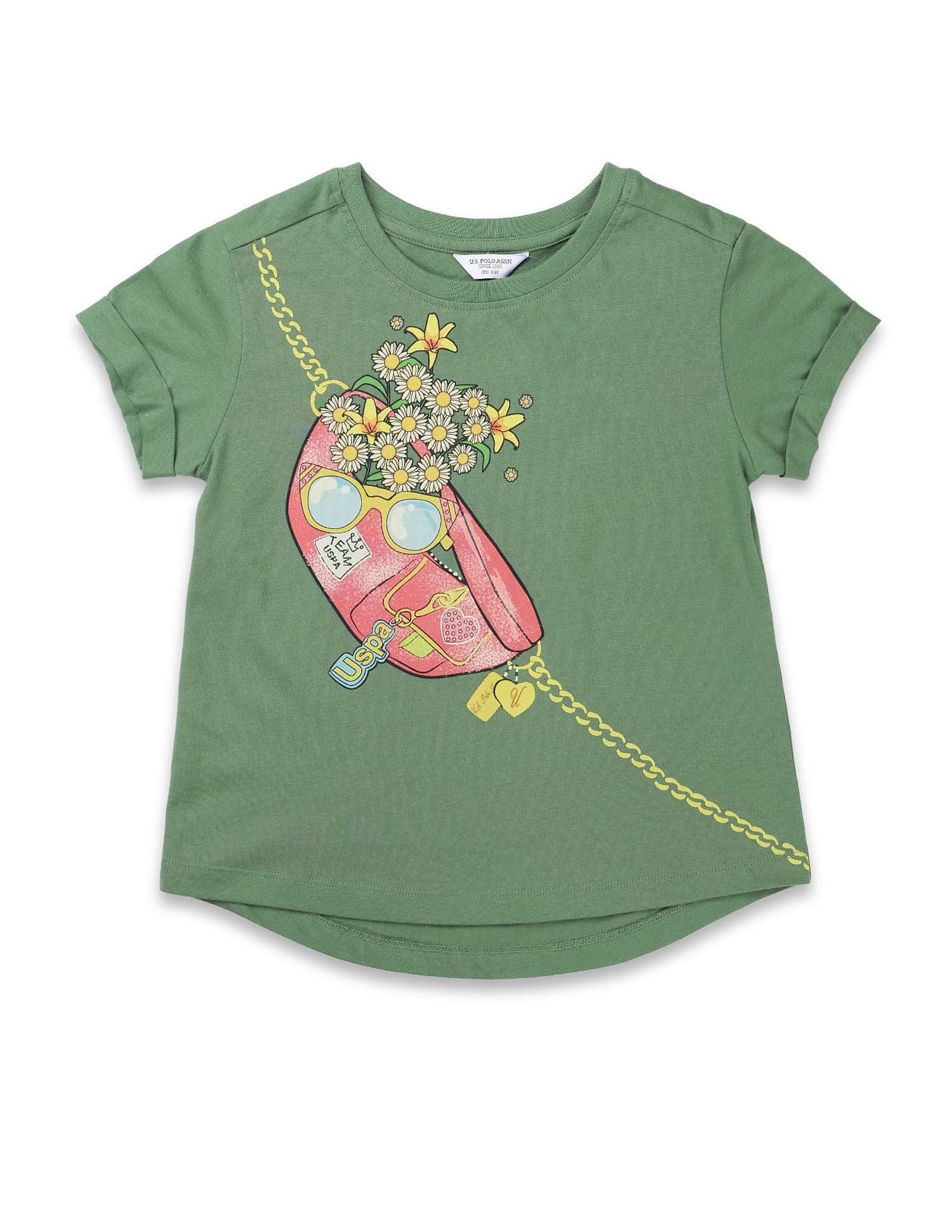Girls Graphic Printed Relaxed Fit T-Shirt Olive - U.S. POLO ASSN. | Large