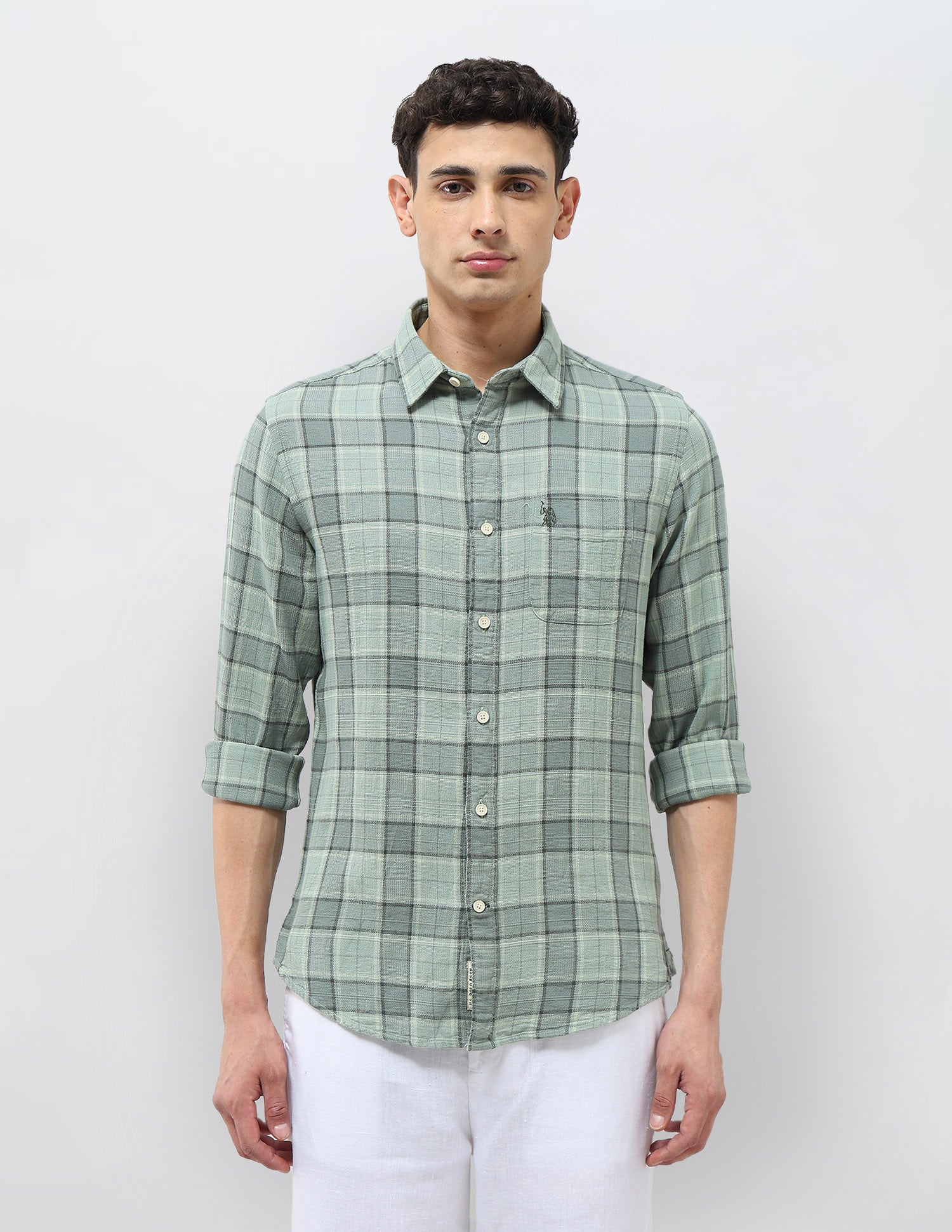 Tartan Checked Regular Fit Shirt Light Green - U.S. Polo Assn. India | Large