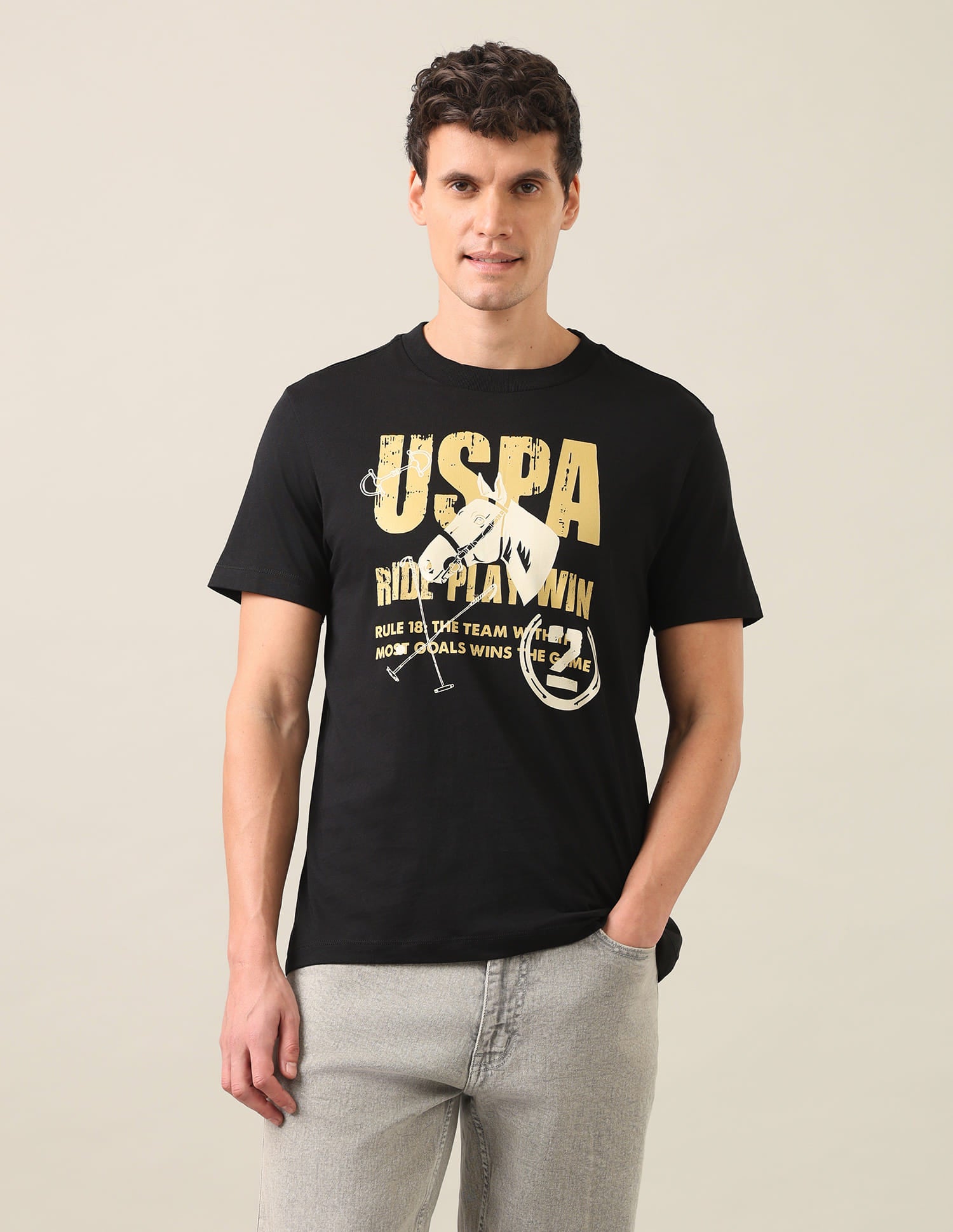 Graphic Brand Printed Regular Fit T-Shirt Black - U.S. Polo Assn. India | Large