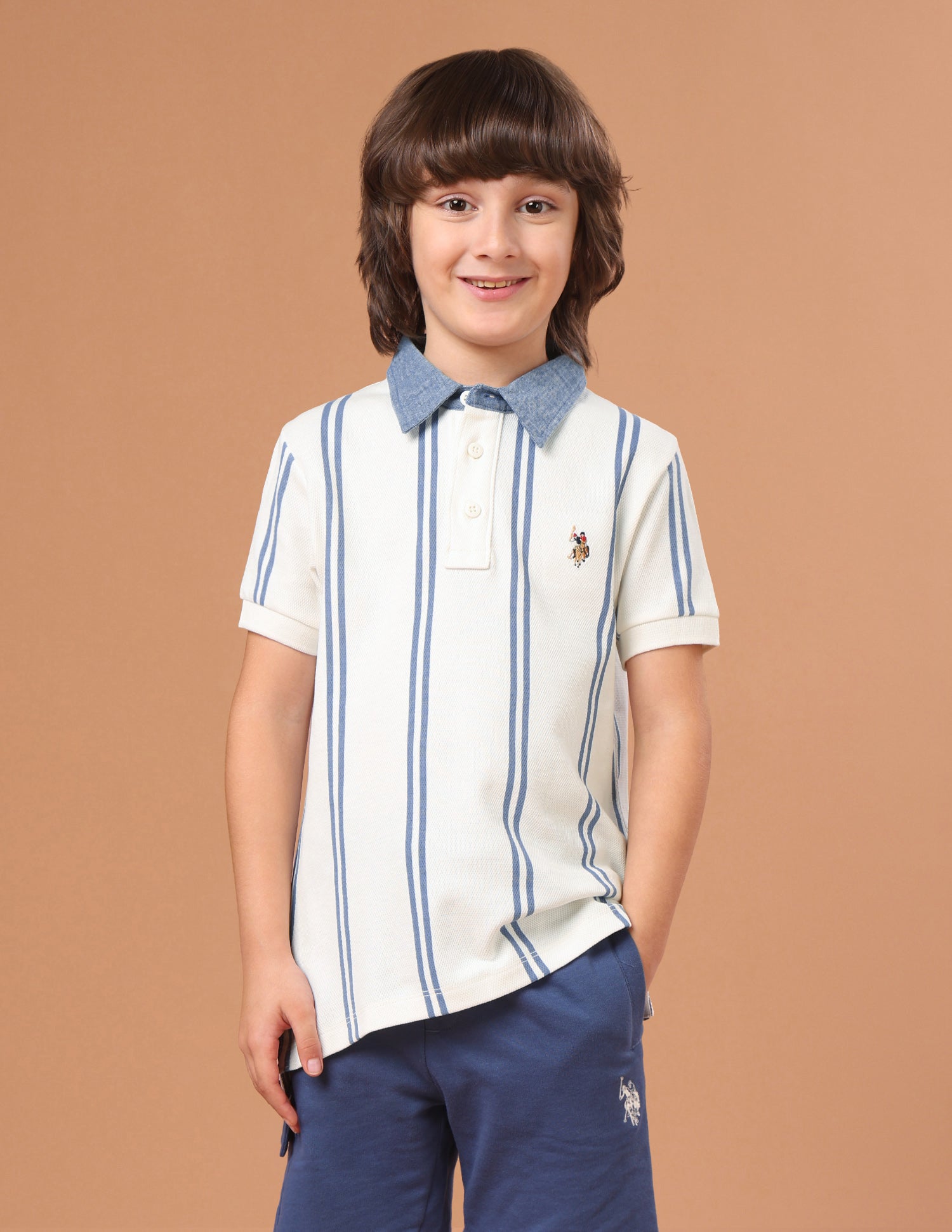Vertical Striped Regular Fit Polo Shirt Off White - U.S. Polo Assn. India | Large
