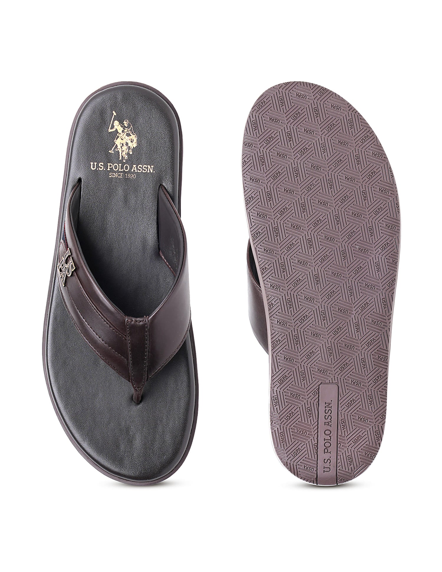 Men Broad Strap Hendrik Flip Flops Brown - U.S. Polo Assn. India | Large