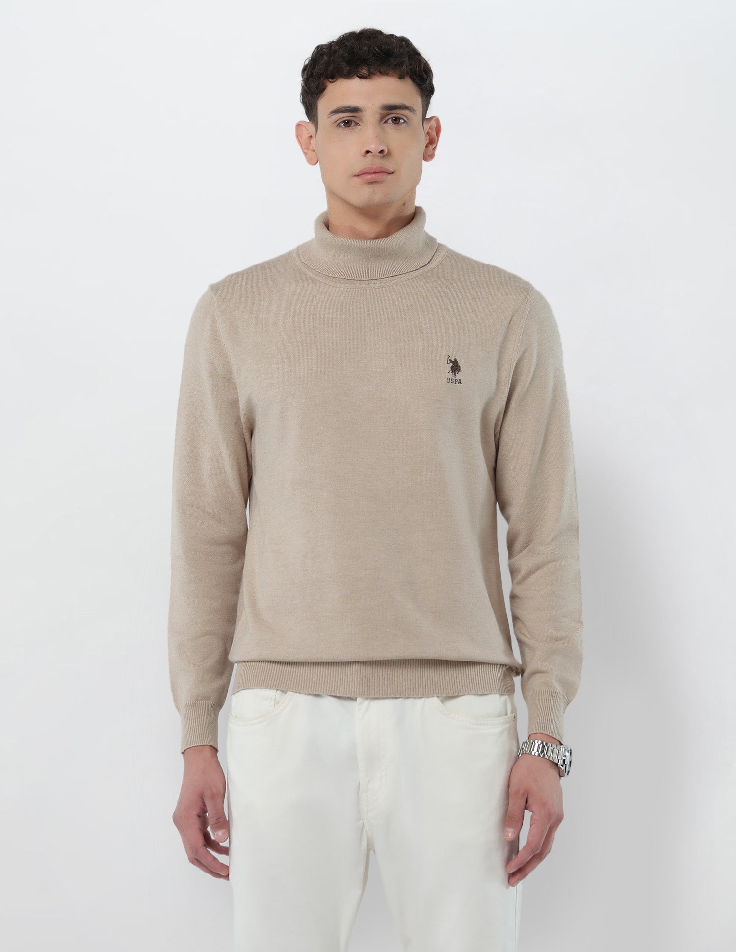 Turtleneck Regular Fit Sweater Beige - U.S. POLO ASSN. | Large
