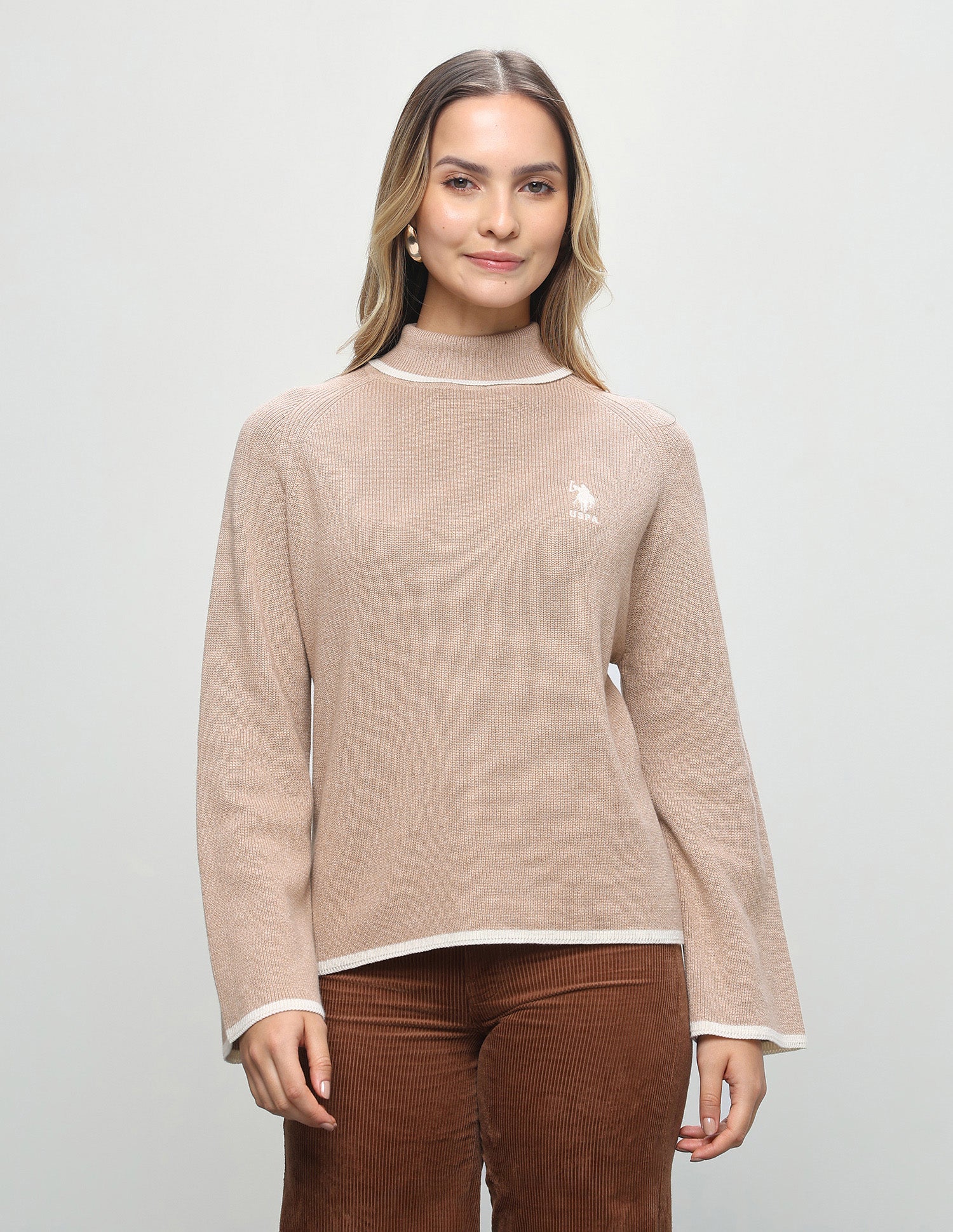 Solid Regular Fit Sweater Beige - U.S. Polo Assn. India | Large