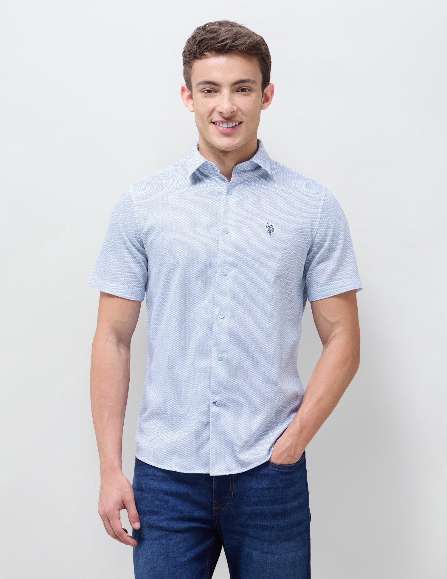 Geometric Printed Regular Fit Shirt Light Blue - U.S. Polo Assn. India | Large