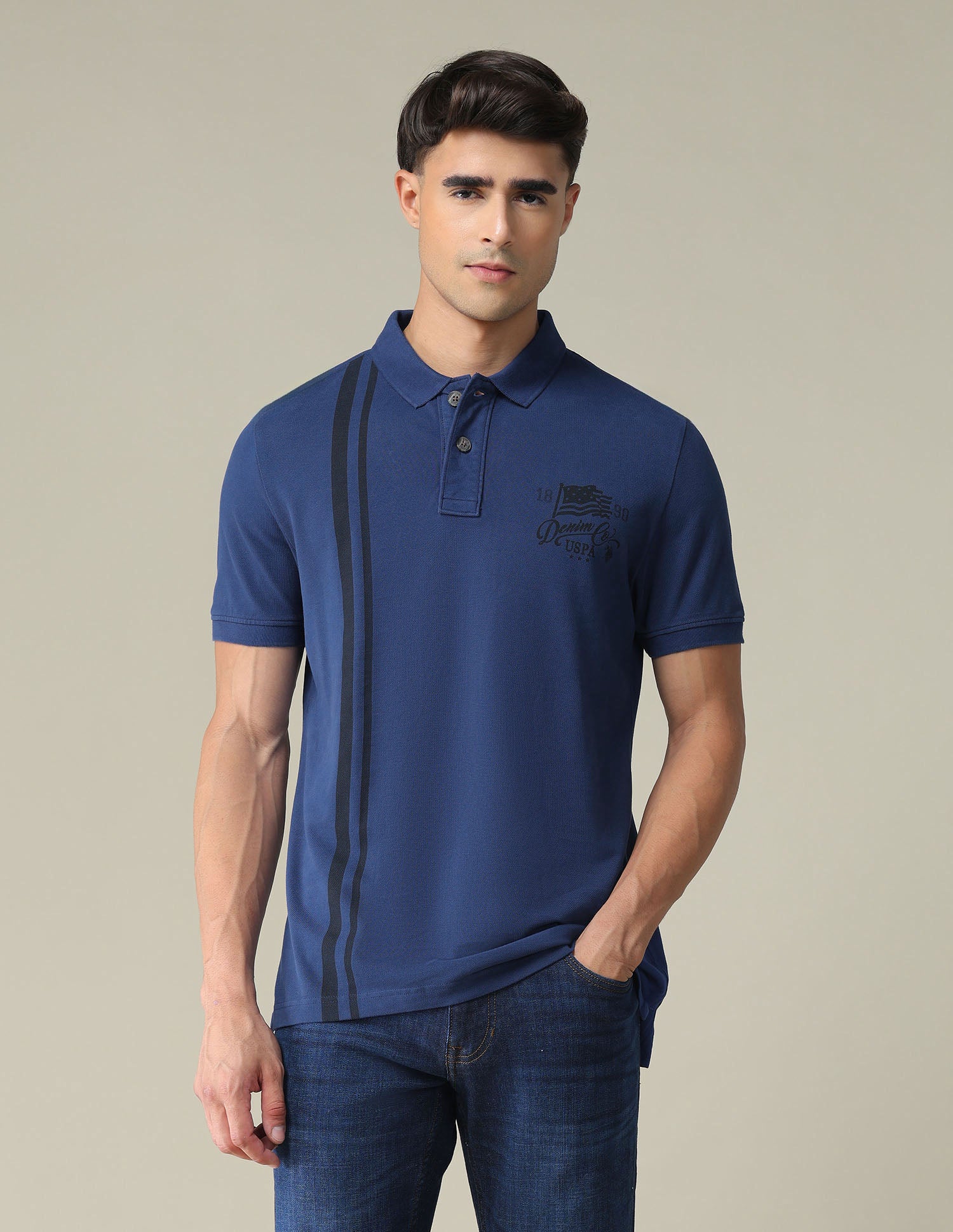 Solid Pure Cotton Polo Shirt Navy - U.S. POLO ASSN. | Large