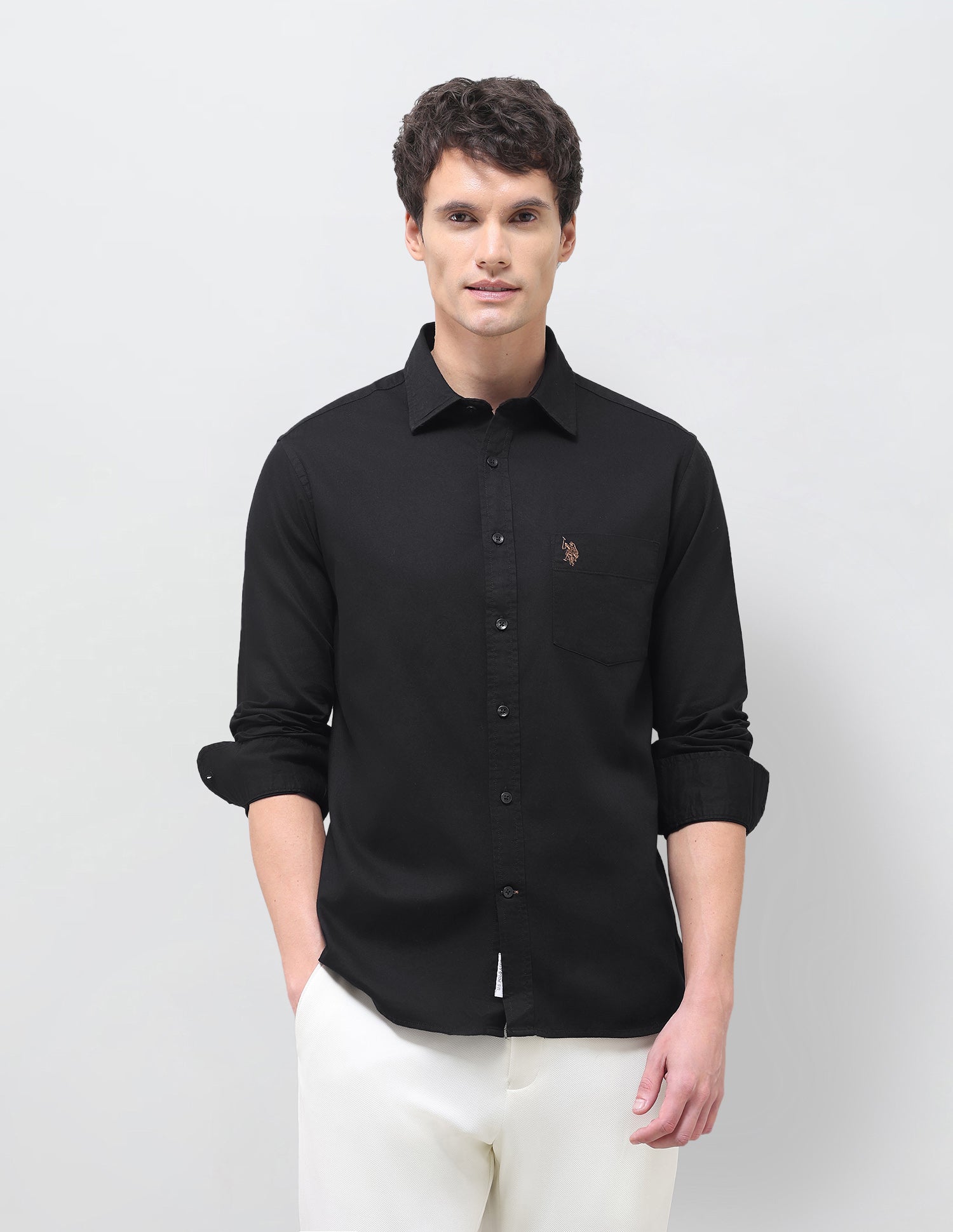 Solid Tailored Fit Shirt Black - U.S. Polo Assn. India | Large