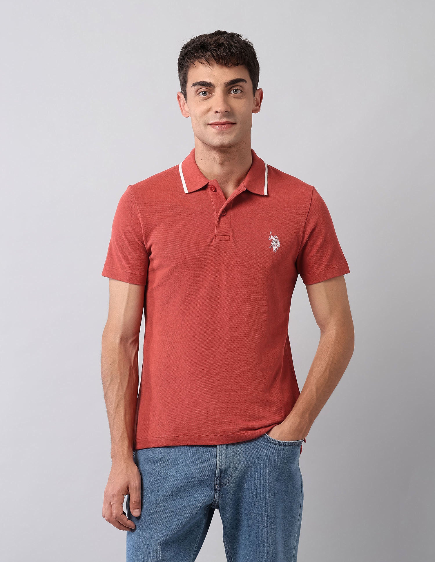Pure Cotton Muscle Fit Polo Shirt Red - U.S. Polo Assn. India | Large