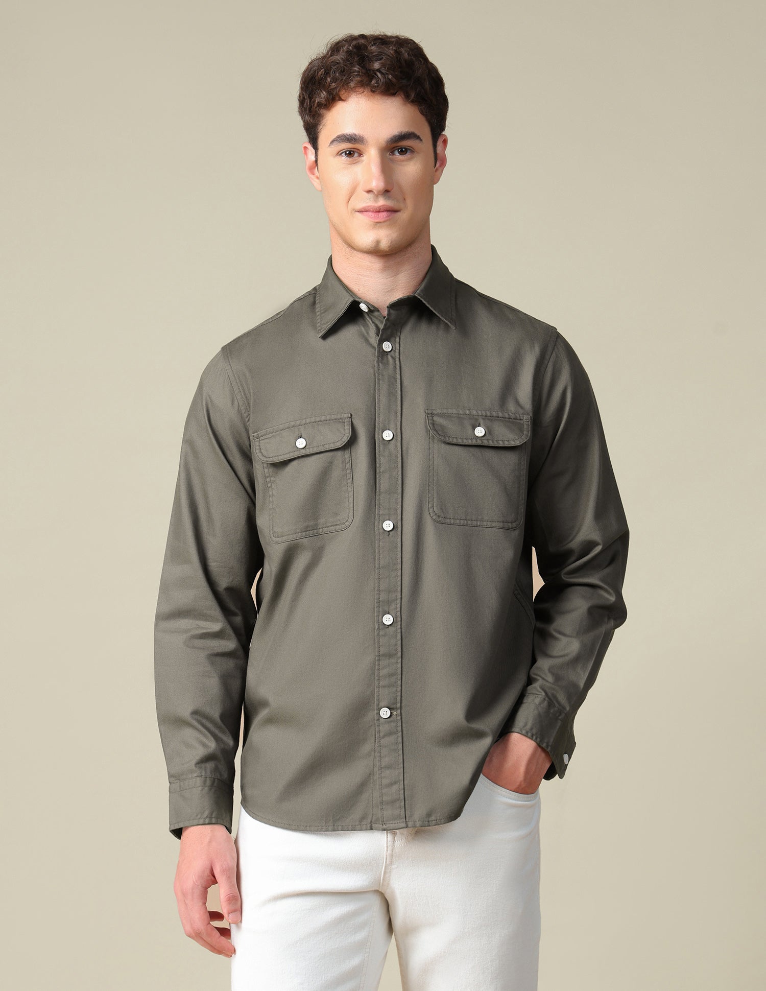 Twill Regular Fit Shirt Brown - U.S. Polo Assn. India | Large