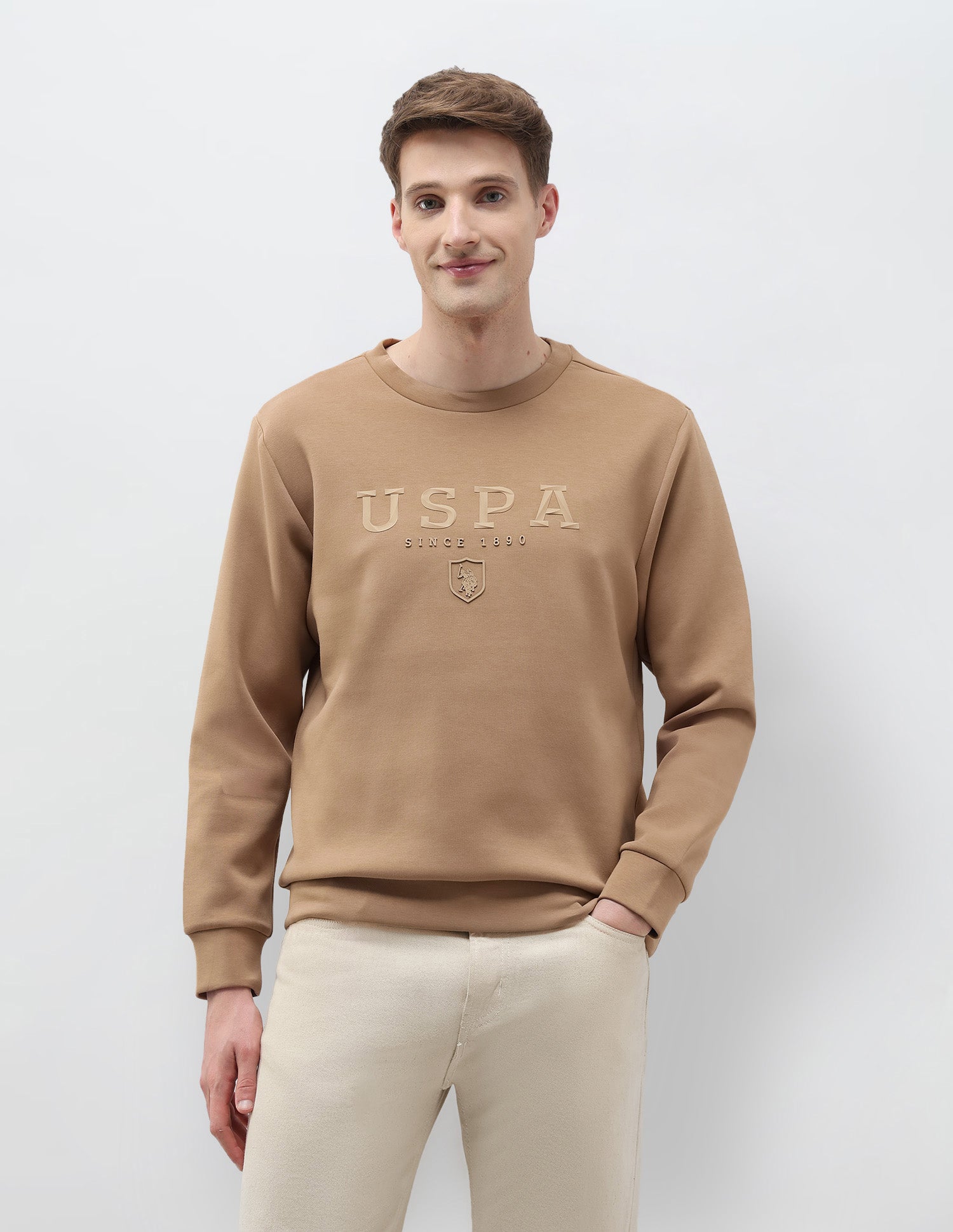 Brand Embossed Regular Fit Sweatshirt Brown - U.S. POLO ASSN. | Large
