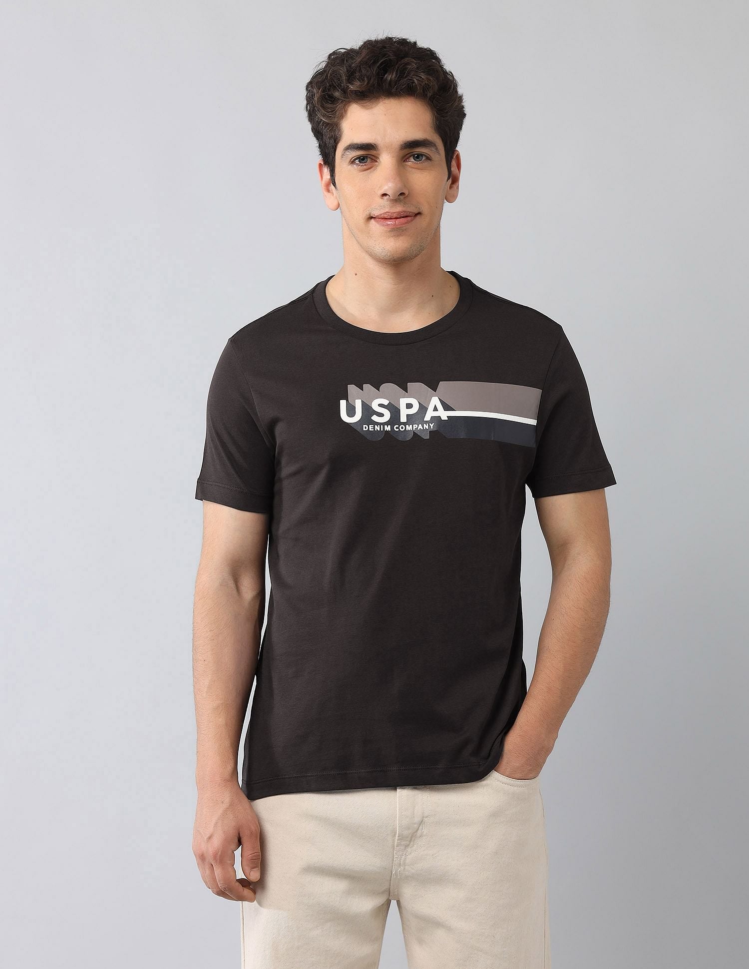 Muscle Fit Brand Printed T-Shirt Dark Brown - U.S. Polo Assn. India | Large