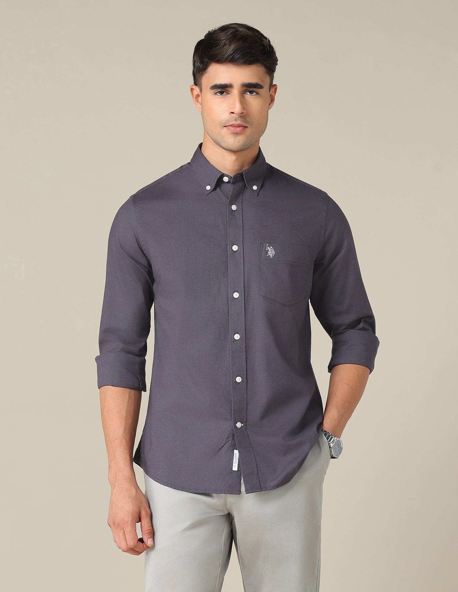 Tailored Fit Dobby Shirt Dark Grey - U.S. POLO ASSN. | Large