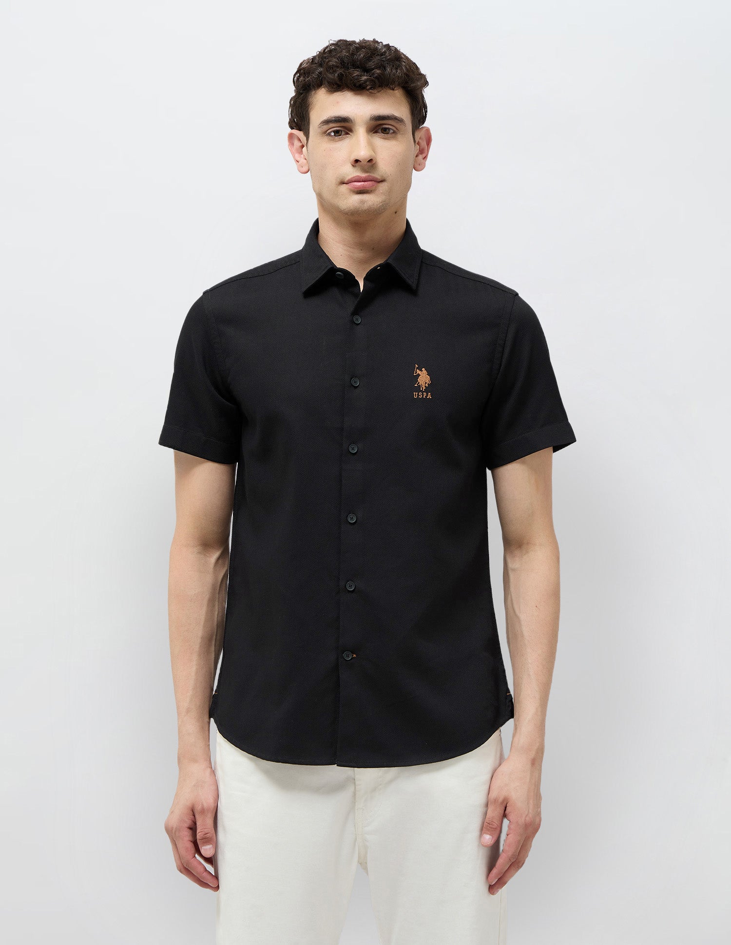 Textured Regular Fit Shirt Black - U.S. Polo Assn. India | Large