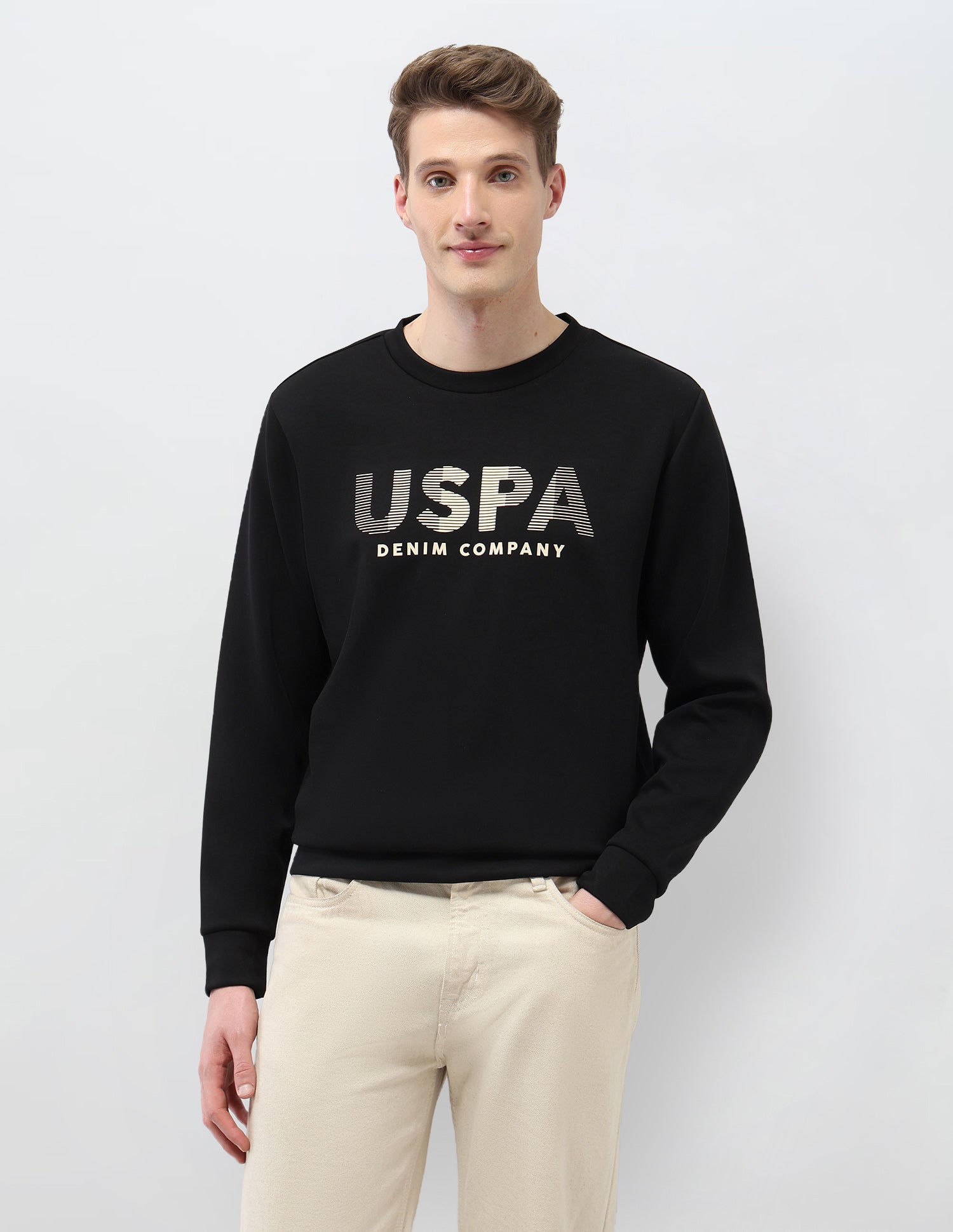 Brand Embossed Regular Fit Sweatshirt Black - U.S. Polo Assn. India | Large
