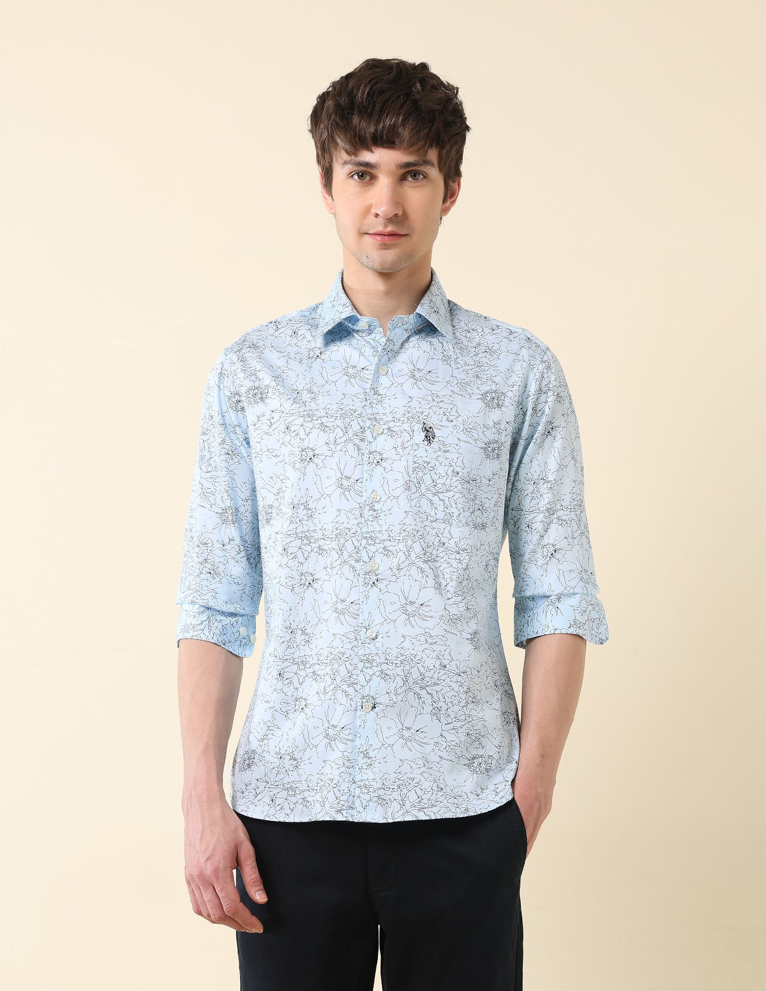 Floral Printed Satin Shirt Light Grey - U.S. Polo Assn. India | Large