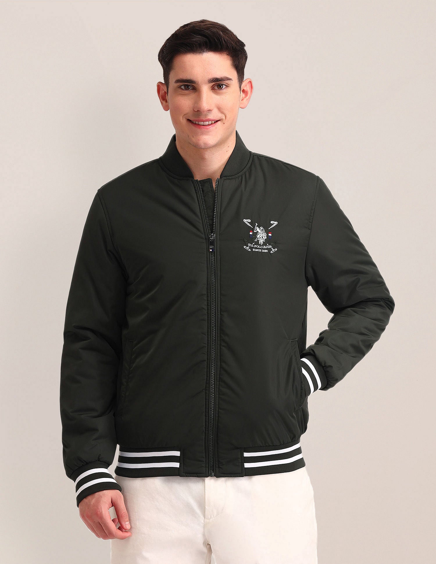 Regular Fit Solid Bomber Jacket Olive - U.S. POLO ASSN. | Large