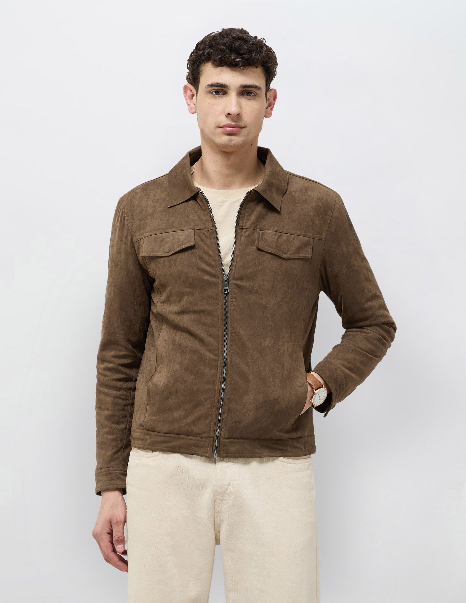 Solid Regular Fit Jacket Brown - U.S. Polo Assn. India | Large