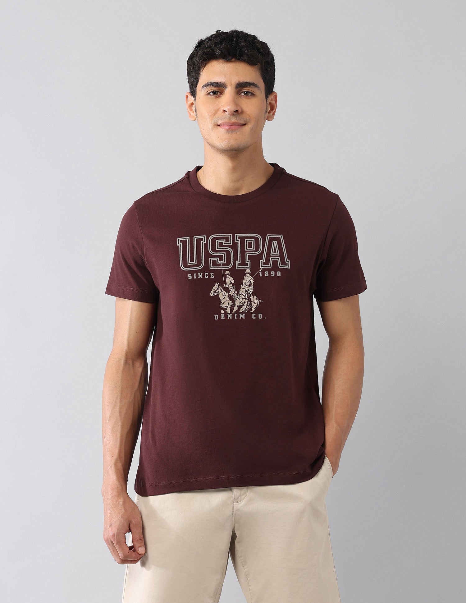 Brand Printed Muscle Fit Colligiate T-Shirt Wine - U.S. Polo Assn. India | Large