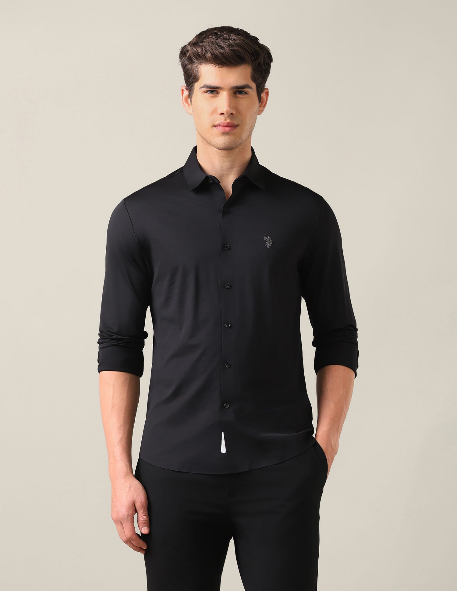 Tailored Fit Knitted Shirt Black - U.S. Polo Assn. India | Large