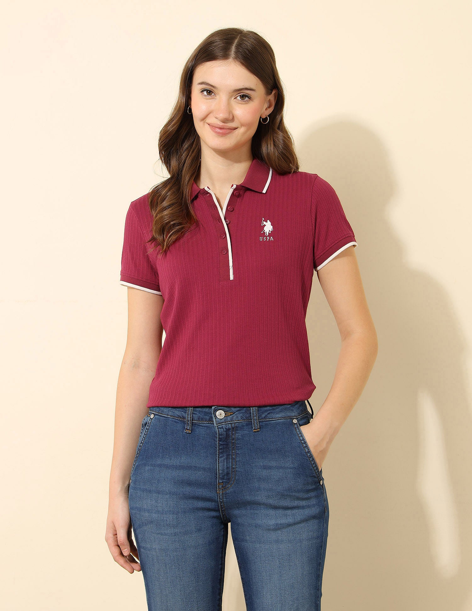 Regular Fit Textured Polo Shirt Maroon - U.S. POLO ASSN. | Large
