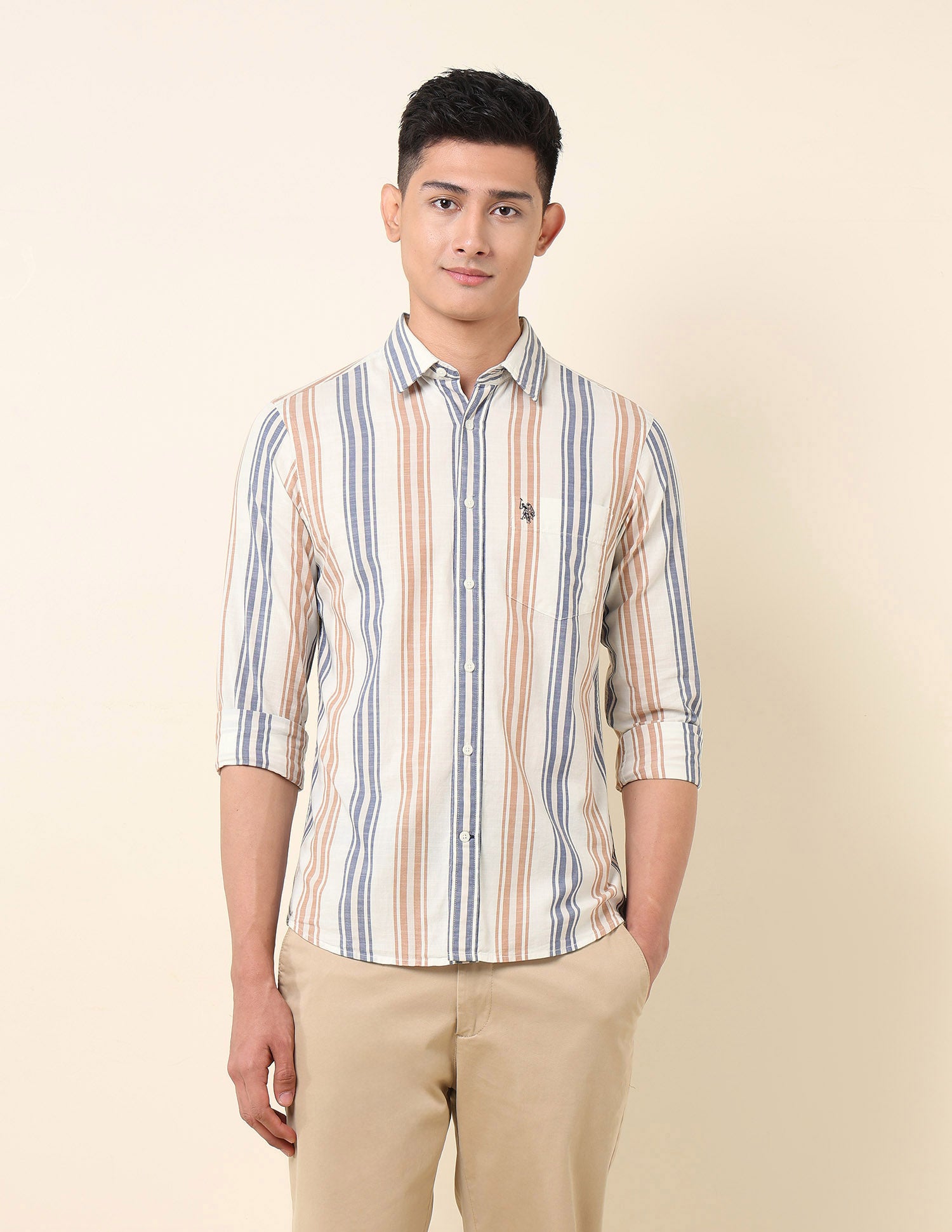 Vertical Striped Pure Cotton Shirt Navy - U.S. Polo Assn. India | Large