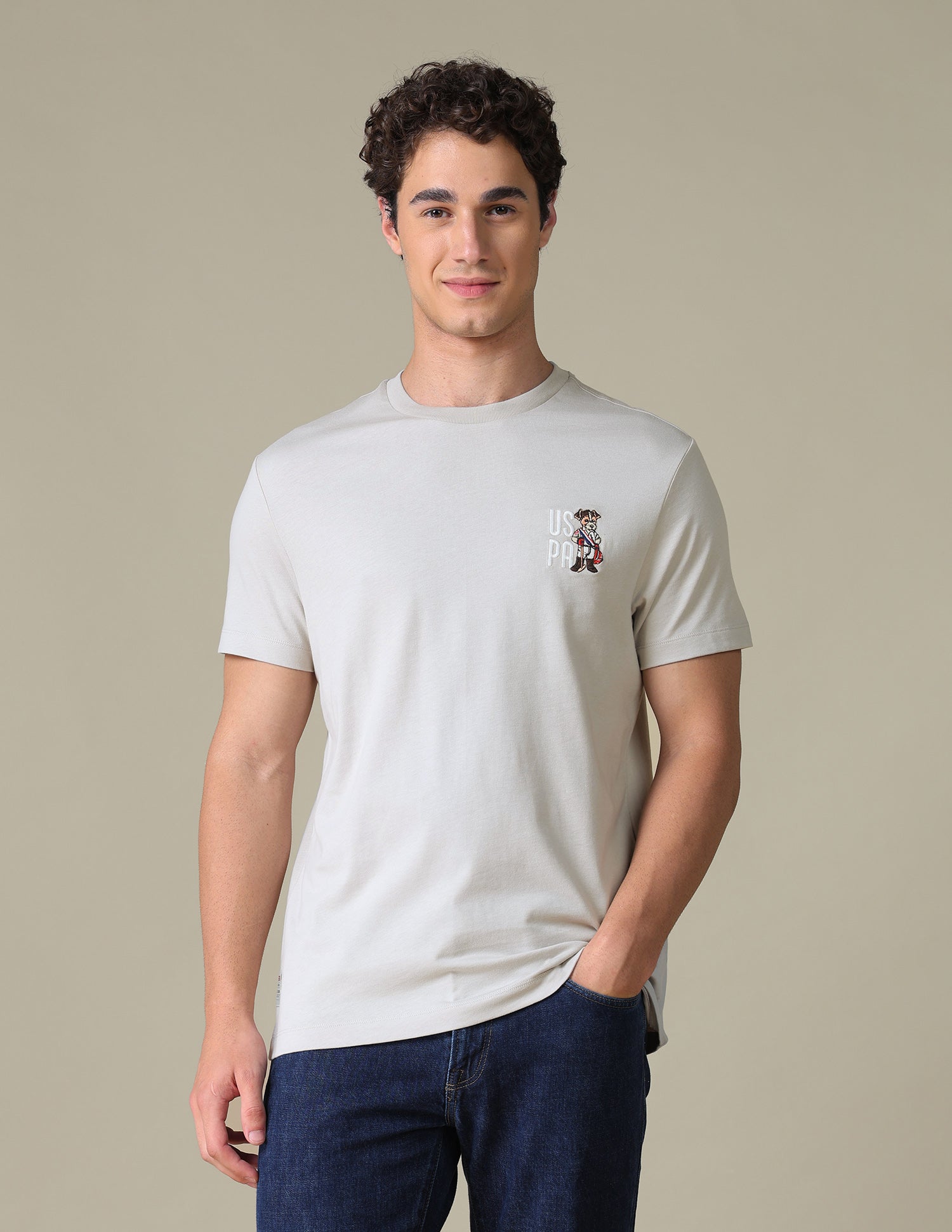 Slim Fit Graphic Brand Printed T-Shirt Beige - U.S. Polo Assn. India | Large