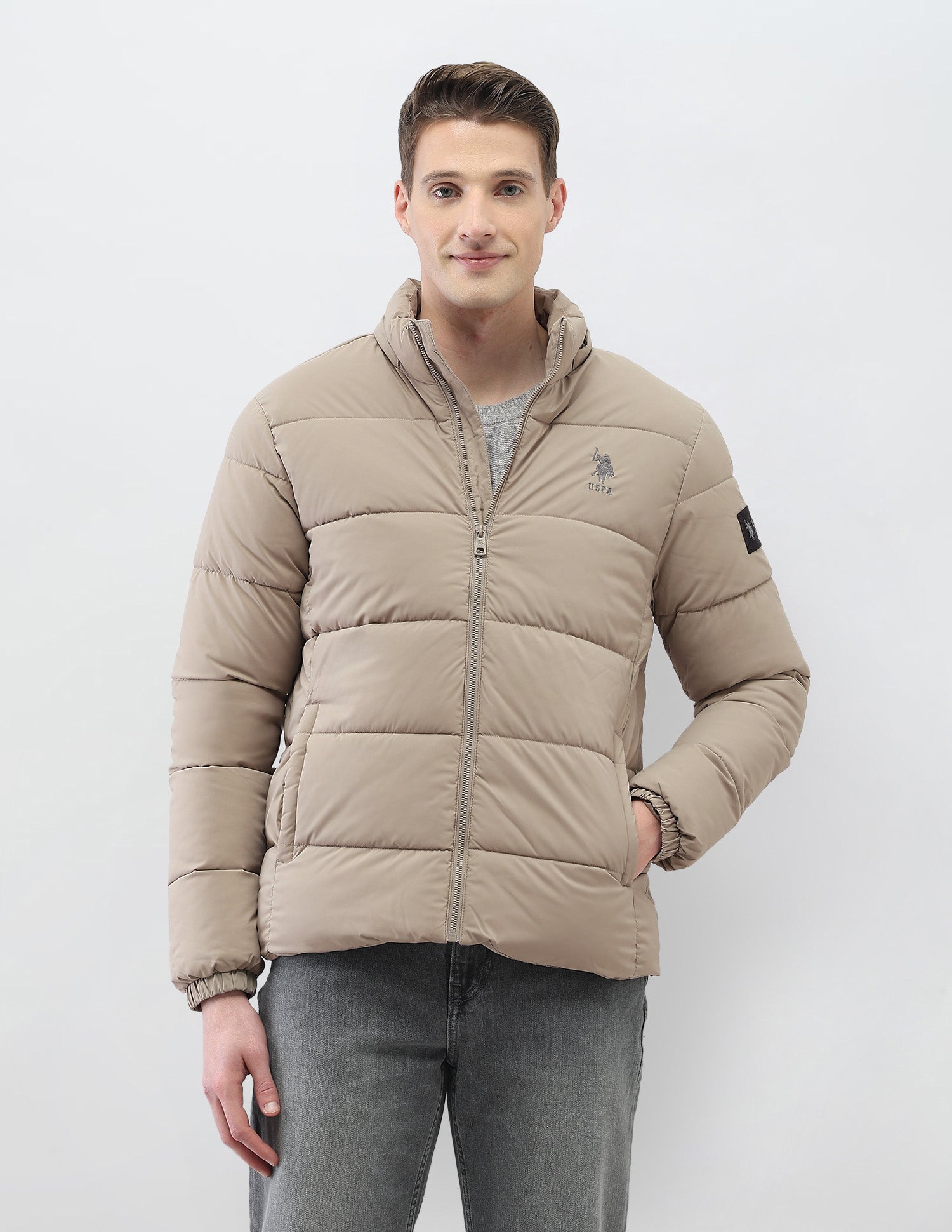 Detachable Hood Puffer Jacket Beige - U.S. Polo Assn. India | Large