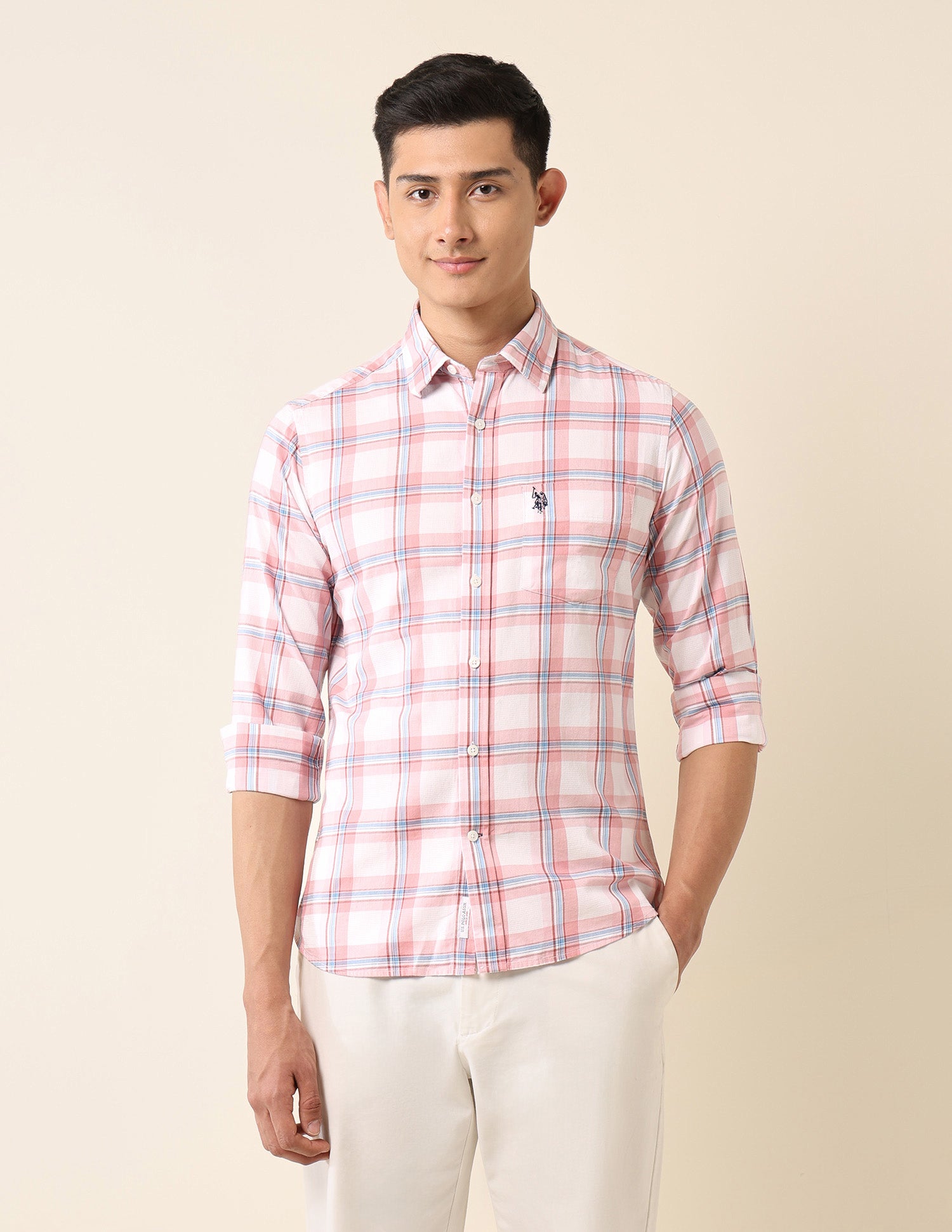 Plaid Checked Pure Cotton Shirt Pink - U.S. Polo Assn. India | Large