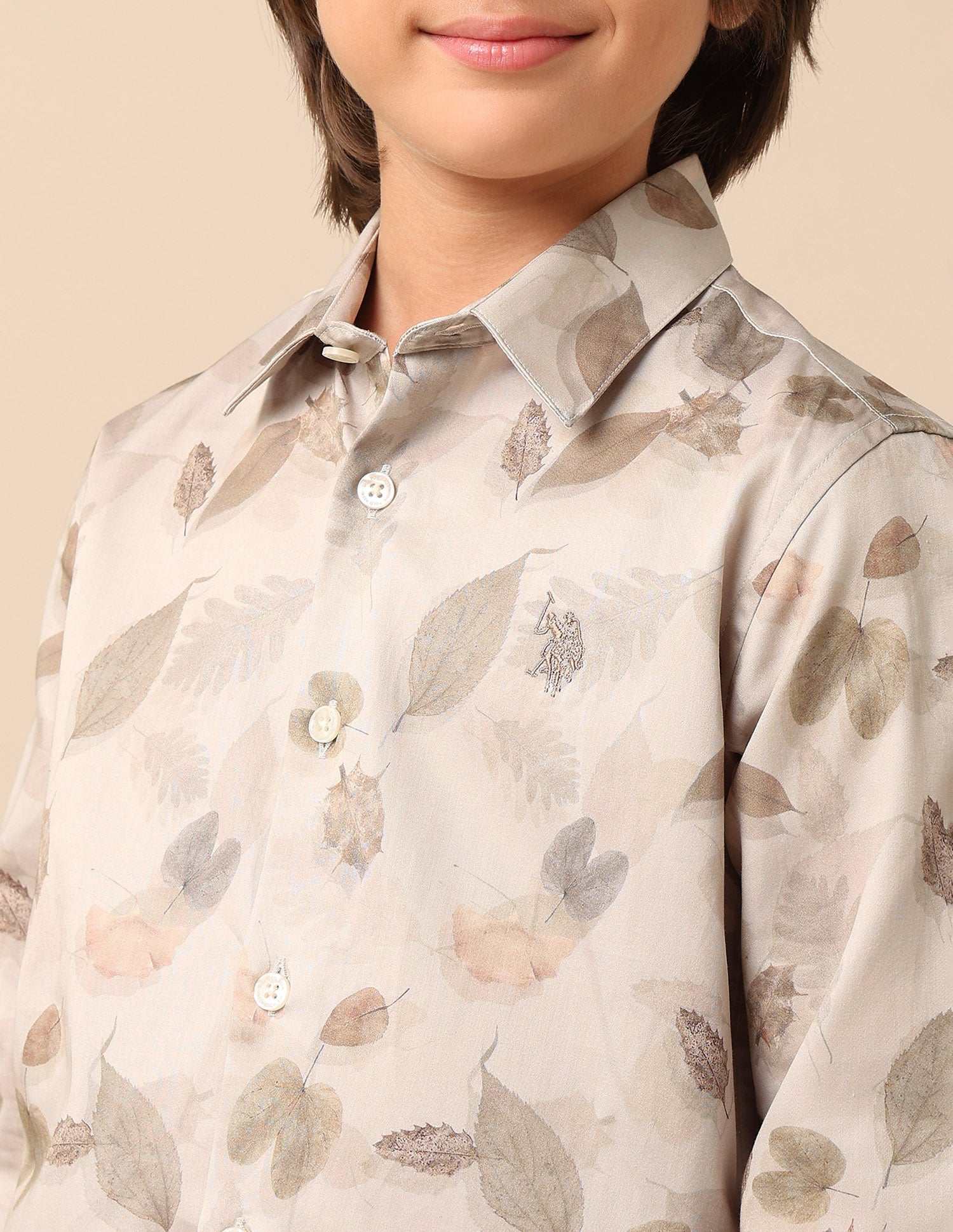 Boys Tropical Printed Satin Shirt Beige - U.S. POLO ASSN. | Large