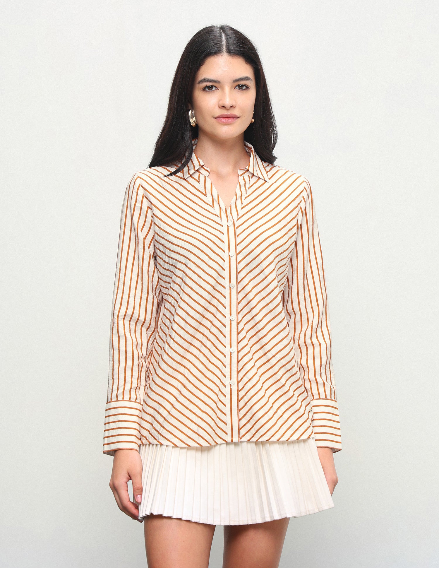 Diagonal Striped Regular Fit Shirt Mustard - U.S. Polo Assn. India | Large