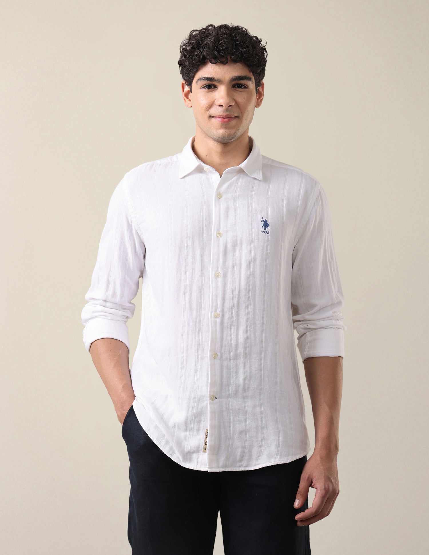 Self Design Vertical Striped Regular Fit Shirt White - U.S. Polo Assn. India | Large