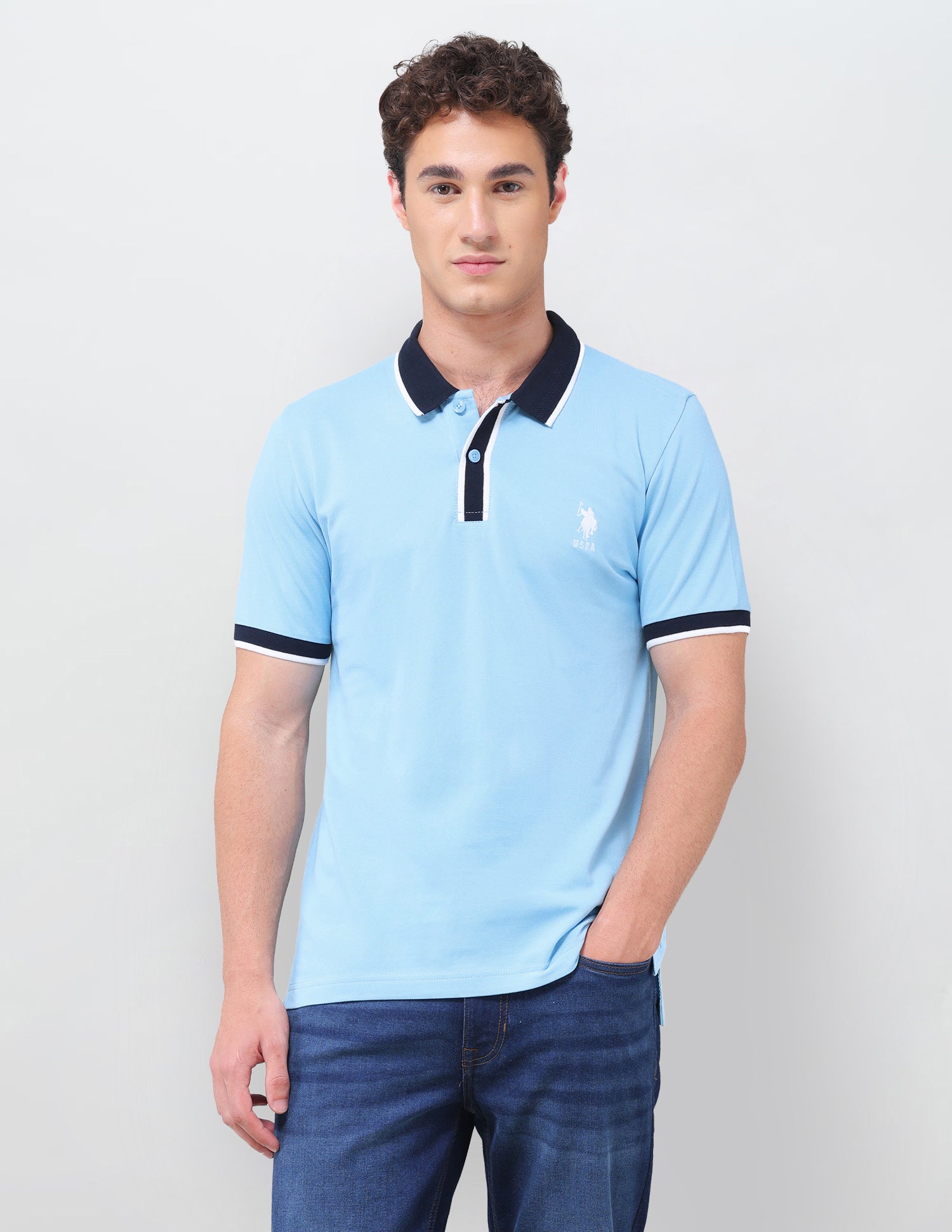 Solid Slim Fit Polo Shirt Light Blue - U.S. Polo Assn. India | Large