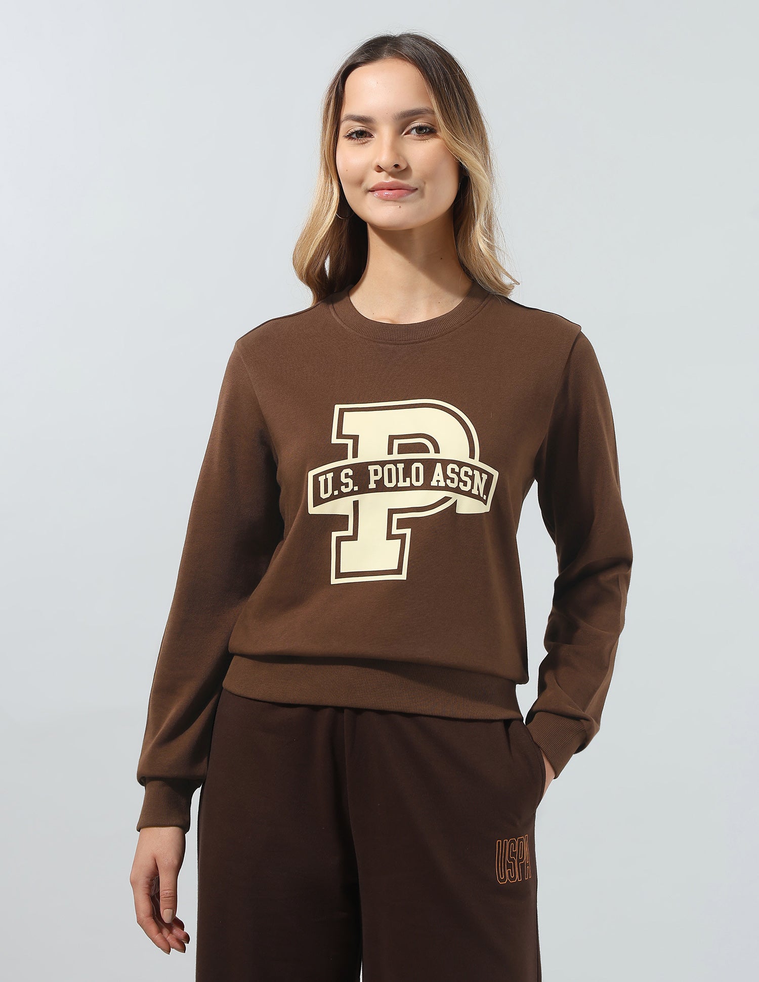 Typographic Brand Printed Boxy Fit Sweatshirt Brown - U.S. Polo Assn. India | Large