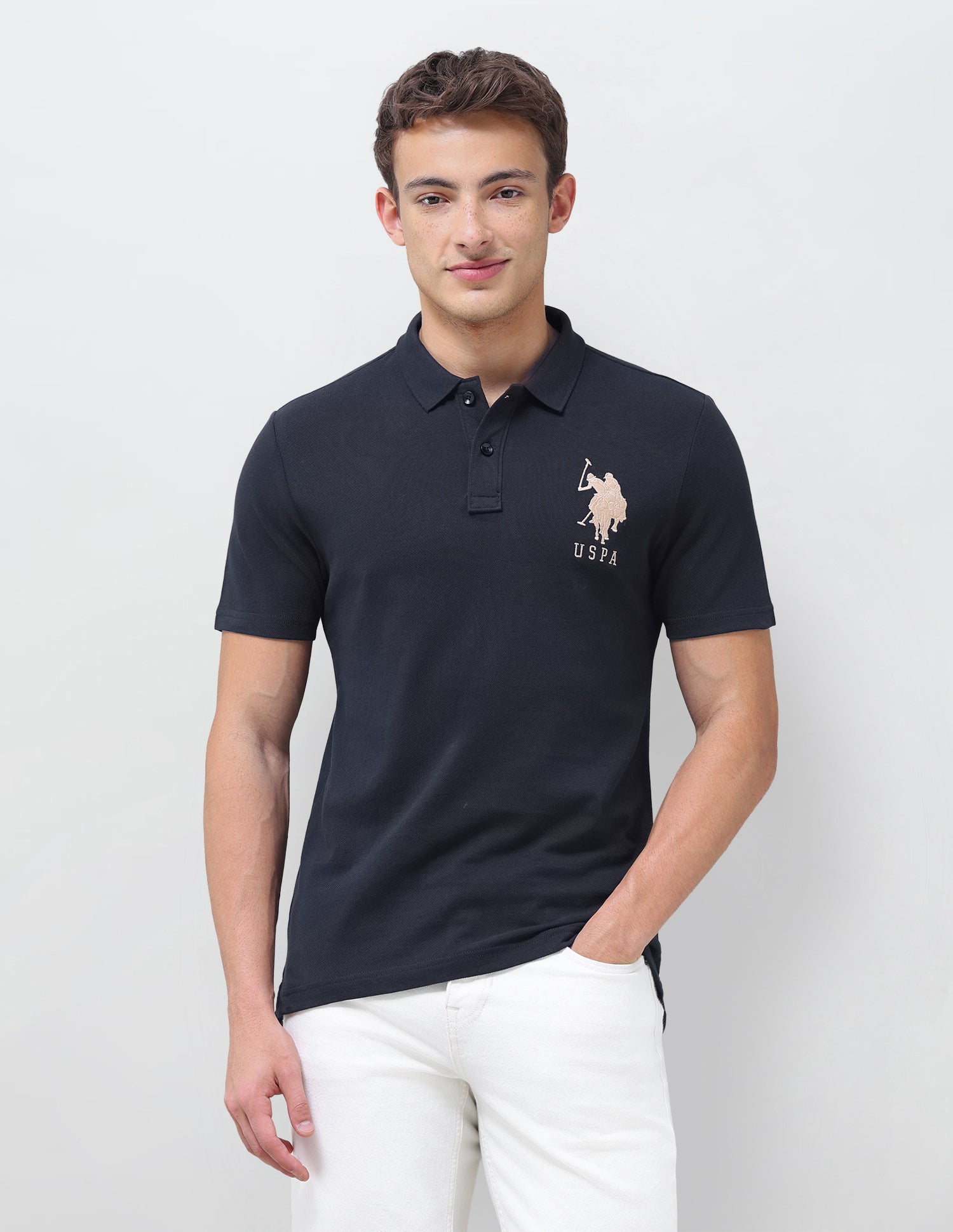Solid Slim Fit Polo Shirt Navy - U.S. Polo Assn. India | Large