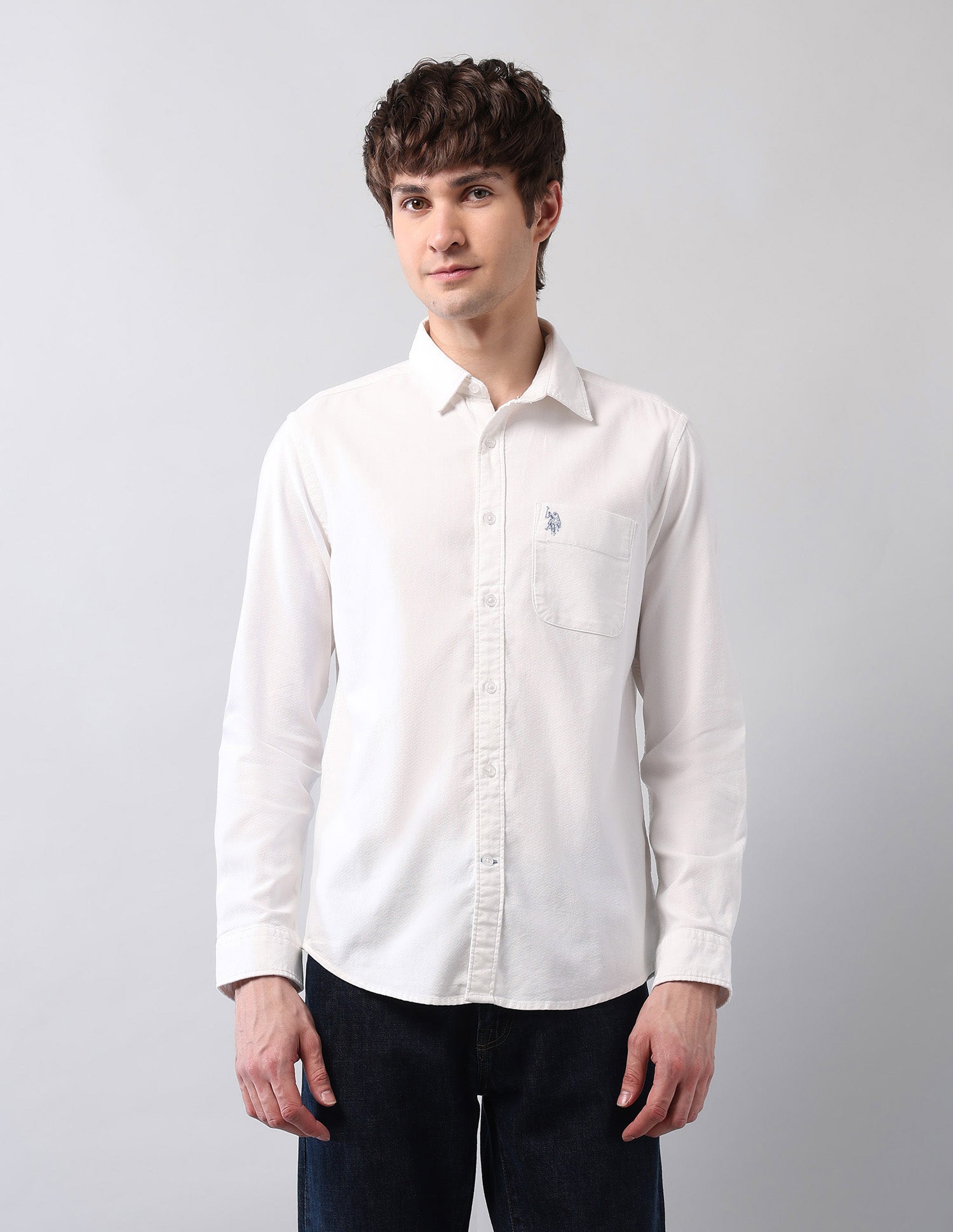 Pure Cotton Dobby Shirt White - U.S. Polo Assn. India | Large