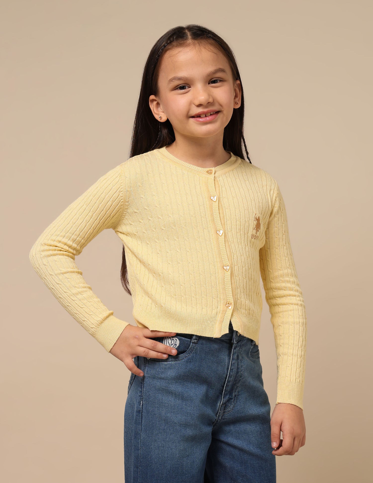 Girls Textured Regular Fit Sweater Light Yellow - U.S. POLO ASSN. | Large