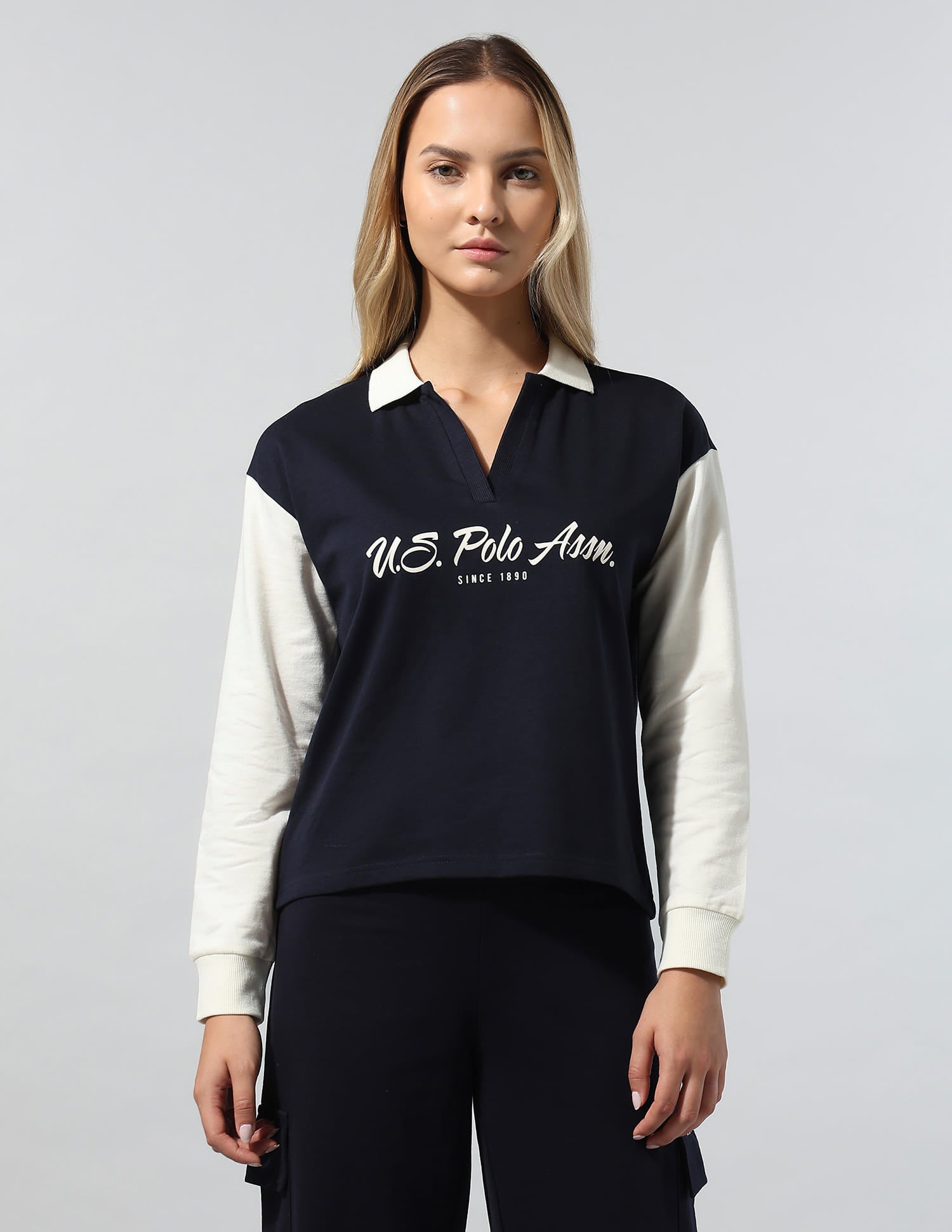 Colourblocked Brand Printed Sweatshirt Blue - U.S. Polo Assn. India | Large