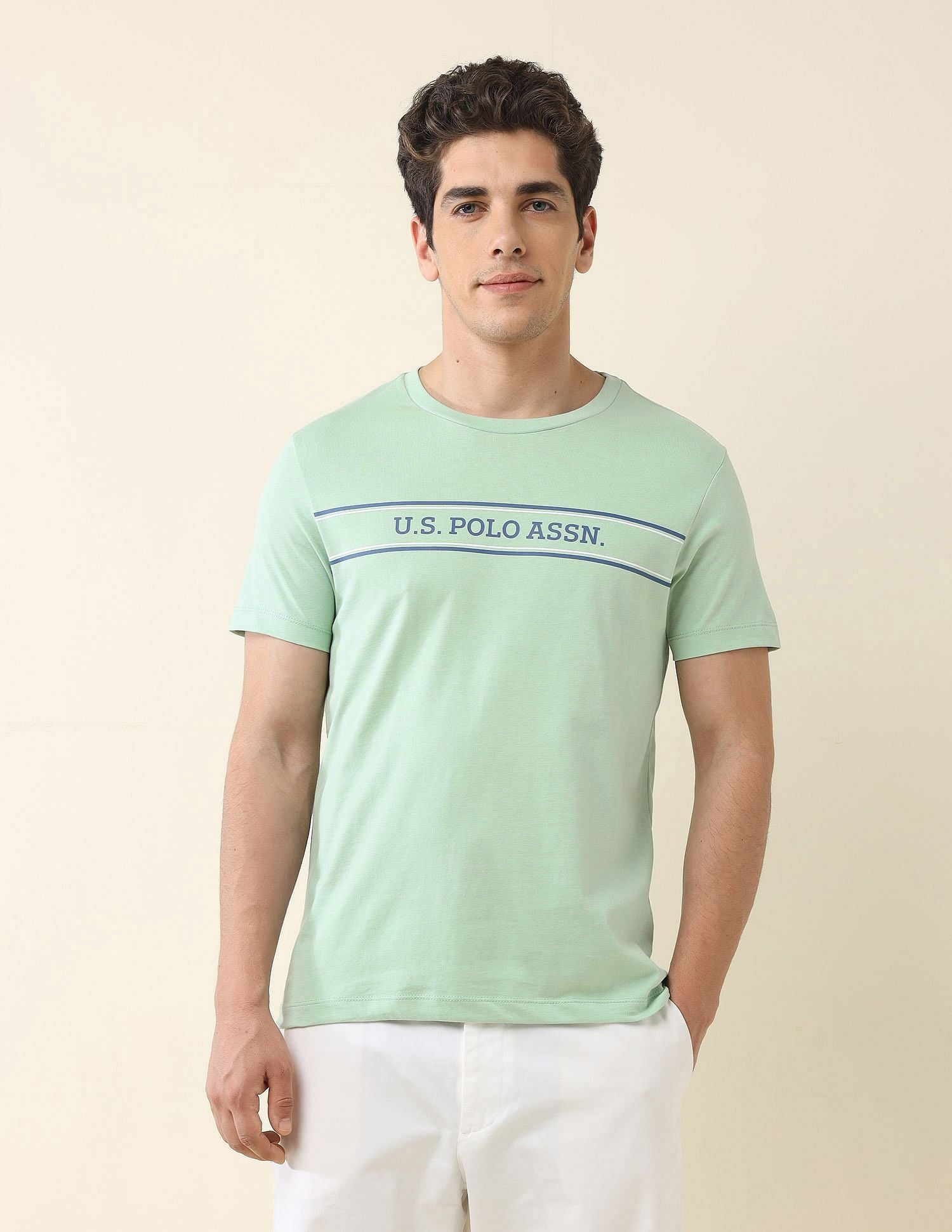 Slim Fit Brand Printed T-Shirt Light Green - U.S. Polo Assn. India | Large
