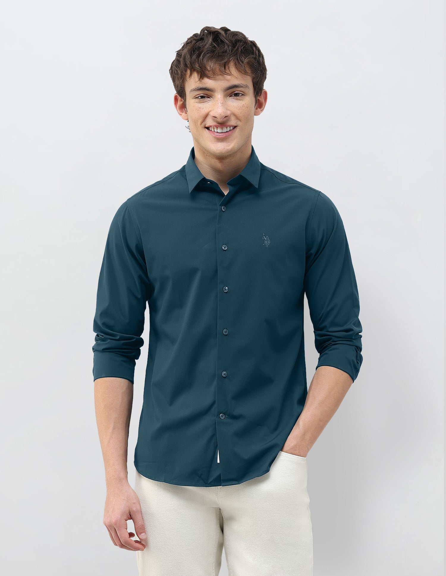 Solid Regular Fit Shirt Teal - U.S. Polo Assn. India | Large