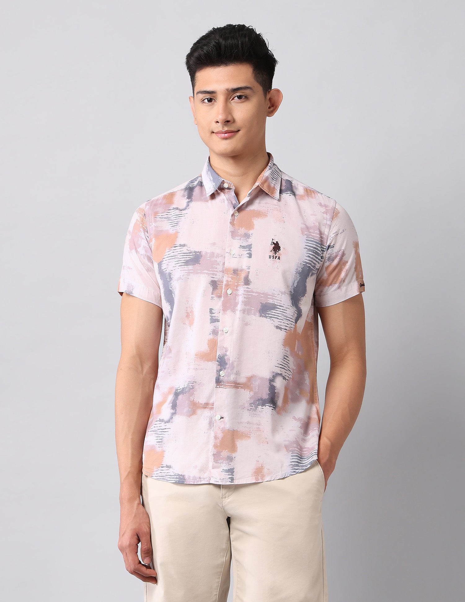 Abstract Printed Regular Fit Shirt Coral - U.S. Polo Assn. India | Large