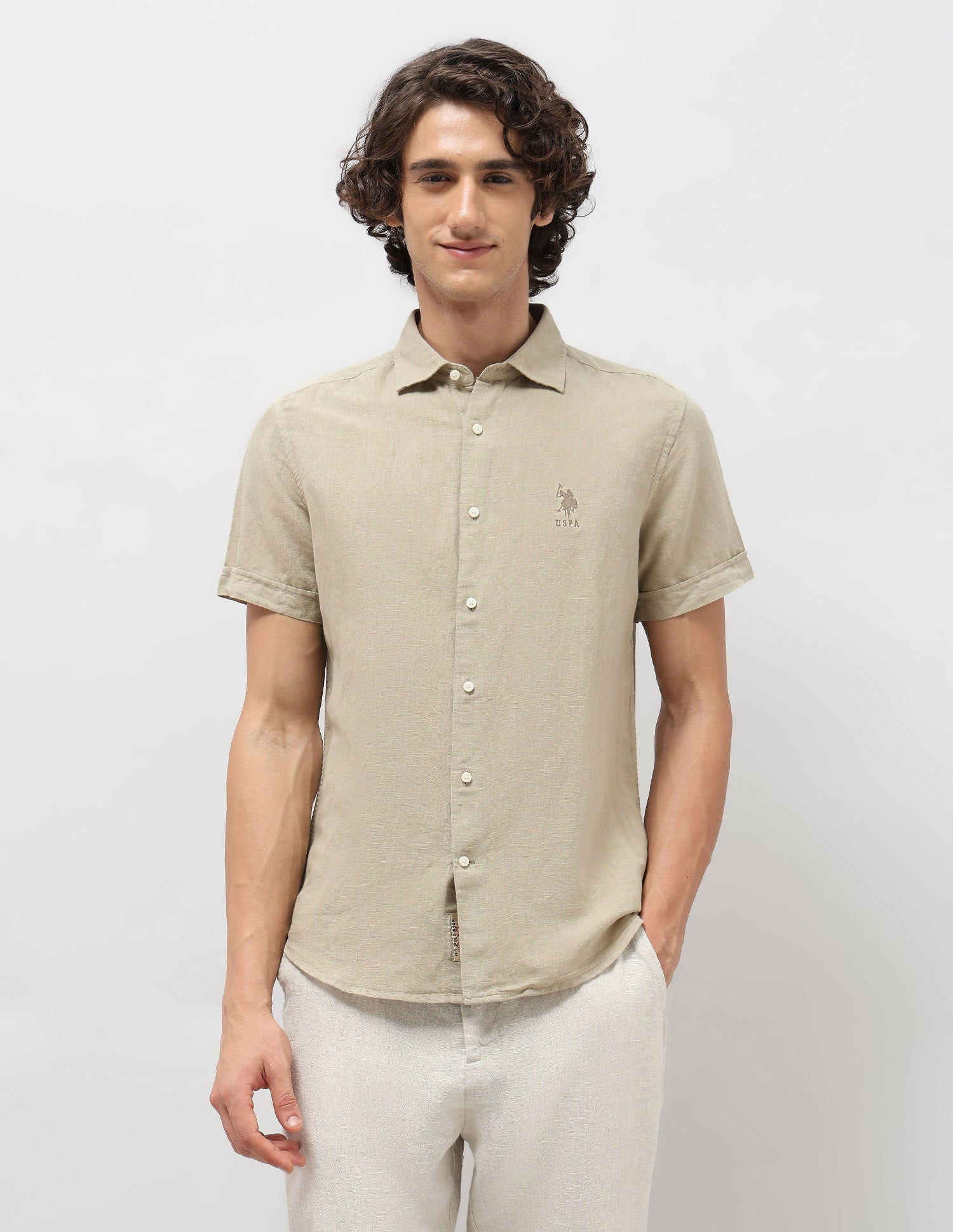 Solid Regular Fit Shirt Light Olive - U.S. Polo Assn. India | Large