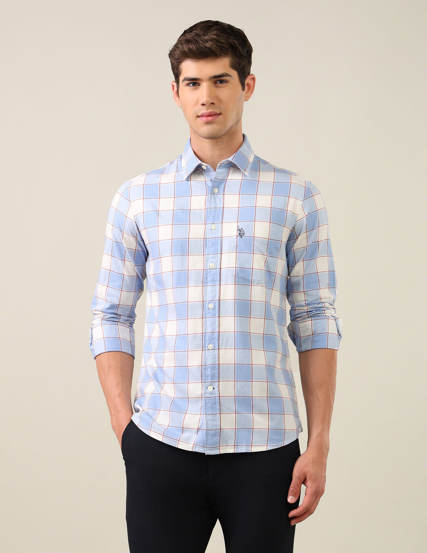 Twill Grid Tattersall Checked Shirt Blue - U.S. Polo Assn. India | Large