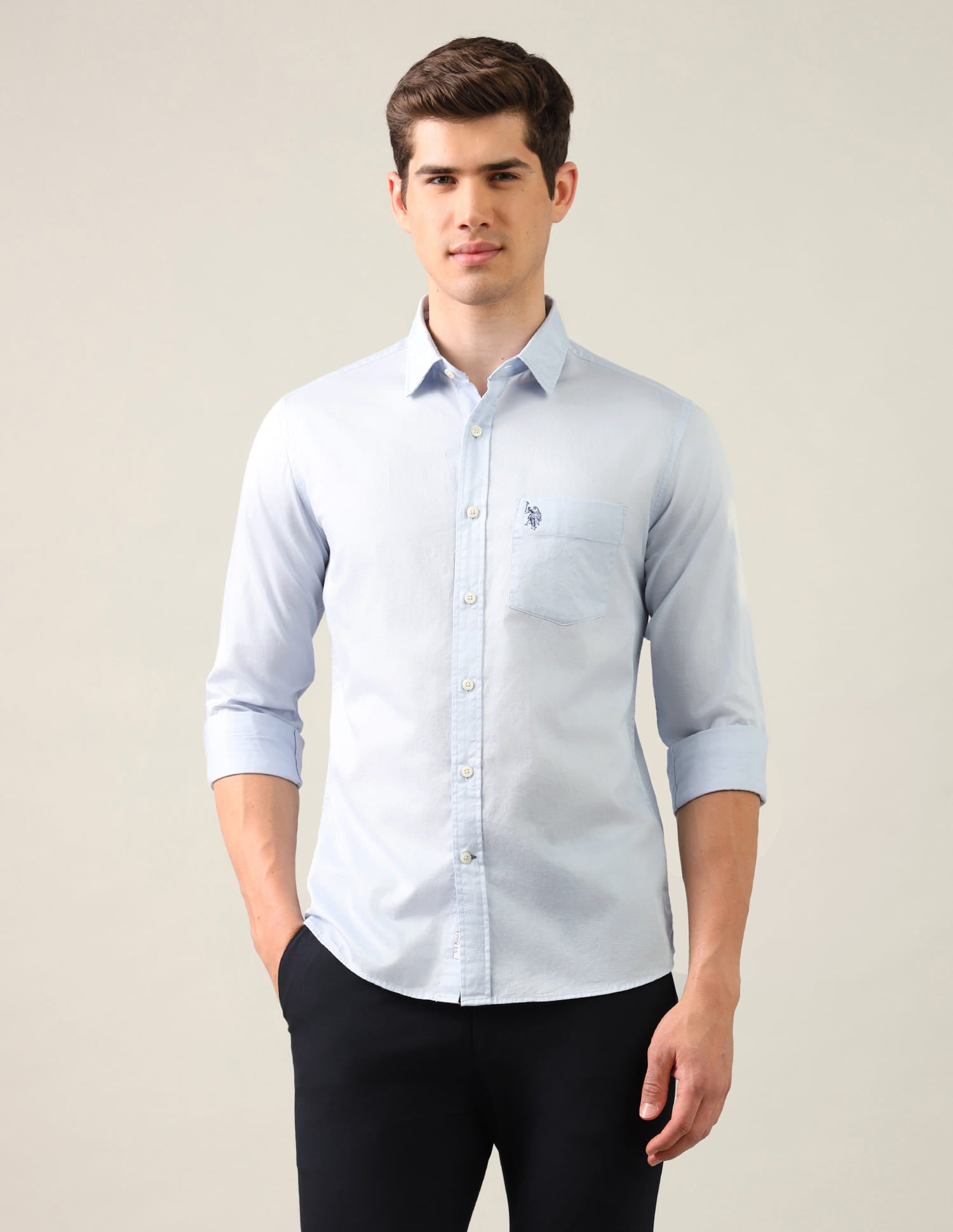 Tailored Fit Twill Shirt Blue - U.S. Polo Assn. India | Large
