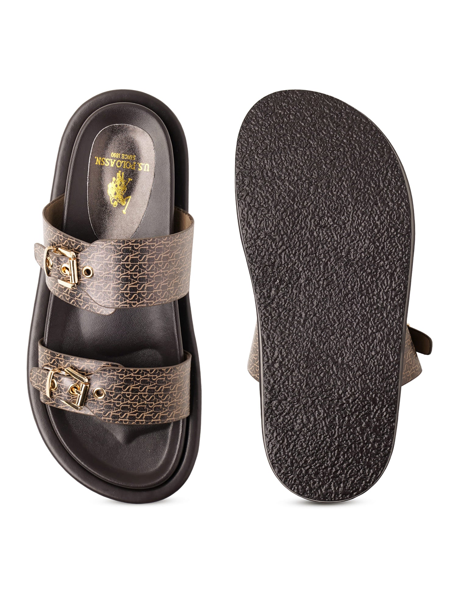 Open Toe Buckle Detail Maria Sandals Brown - U.S. Polo Assn. India | Large