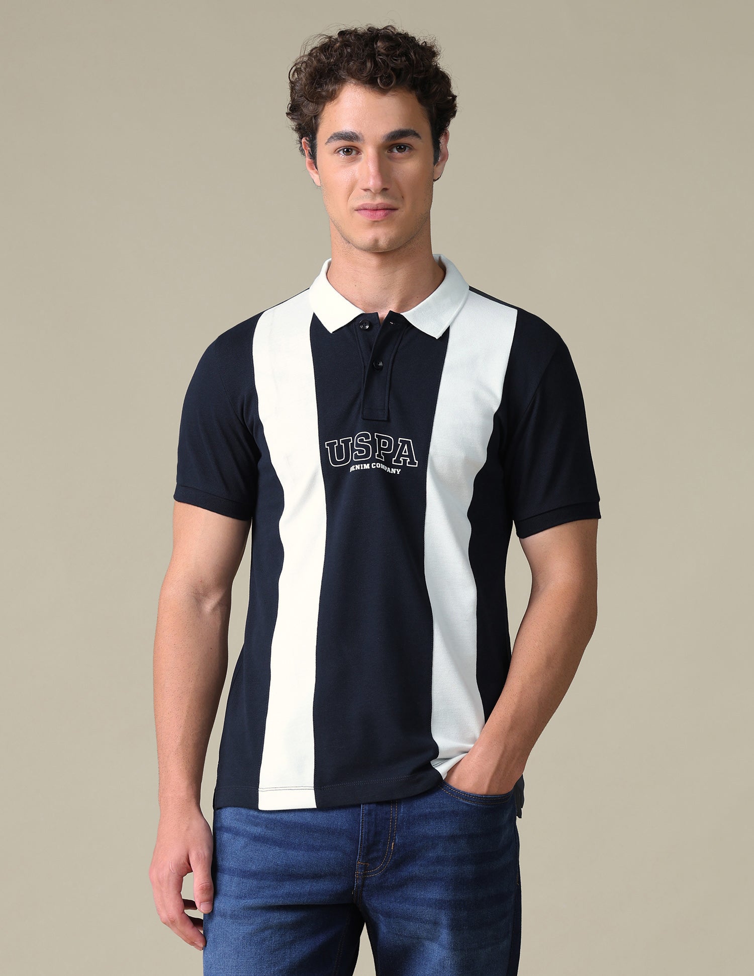 Slim Fit Colour Blocked Polo Shirt Navy - U.S. Polo Assn. India | Large