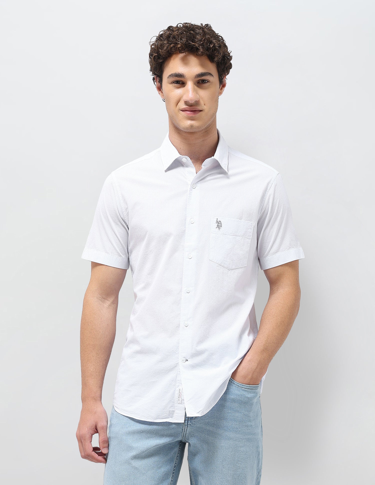 Pinstriped Seersucker Shirt Light Blue - U.S. Polo Assn. India | Large