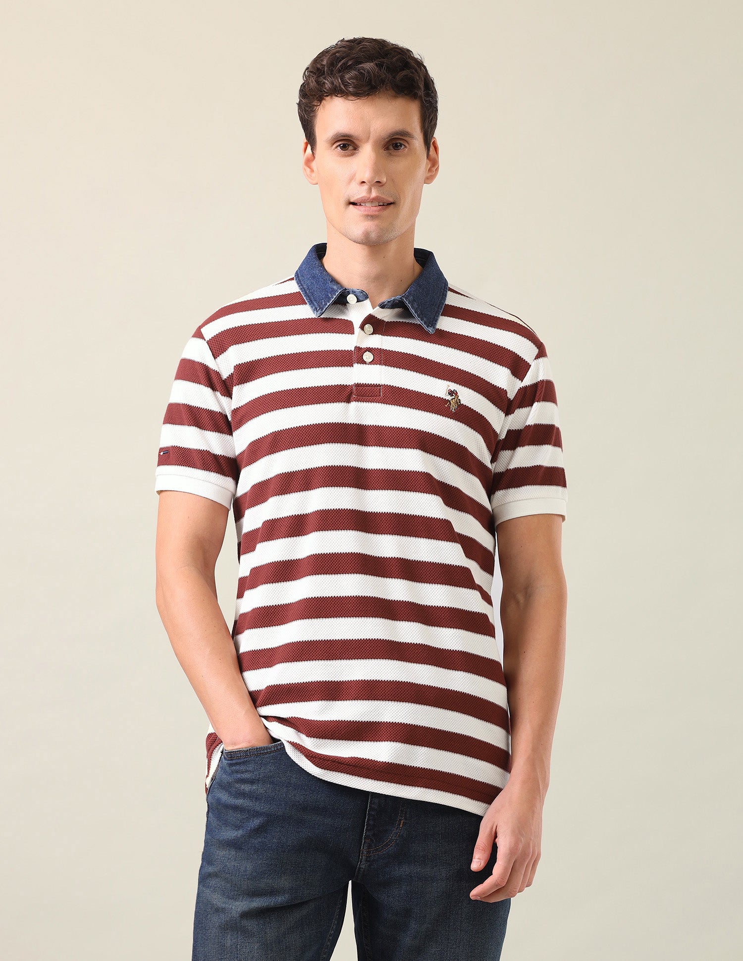 Horizontal Striped Slim Fit Polo Shirt Rust - U.S. Polo Assn. India | Large