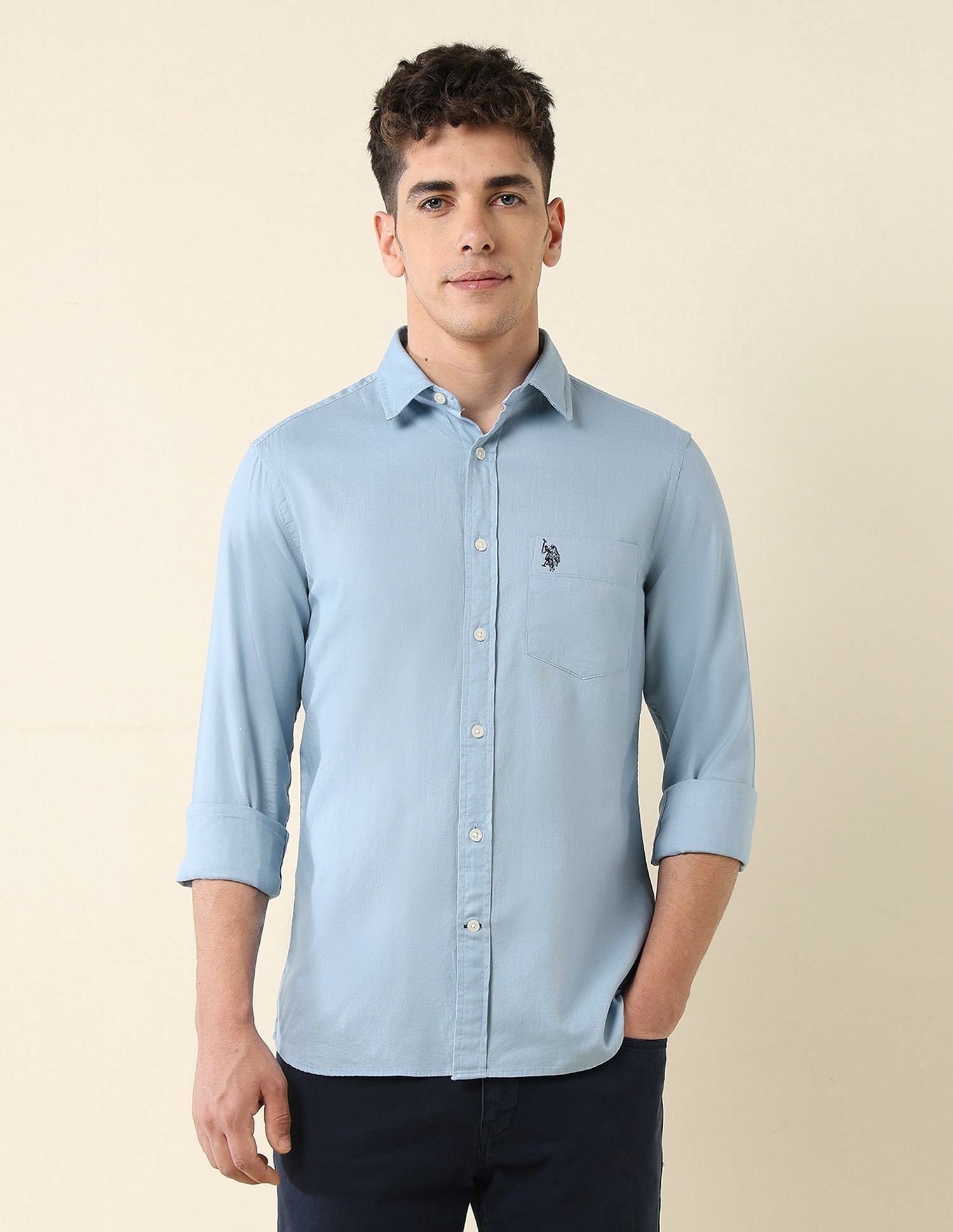 Tailored Fit Dobby Shirt Blue - U.S. Polo Assn. India | Large