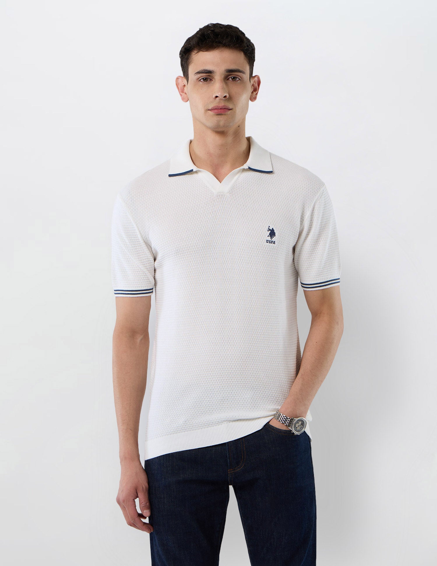 Slim Fit Textured Polo Shirt Off White - U.S. POLO ASSN. | Large