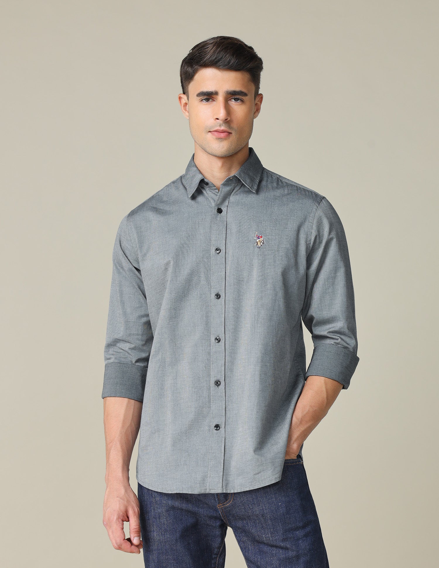 Pure Cotton Tailored Fit Shirt Grey - U.S. POLO ASSN. | Large